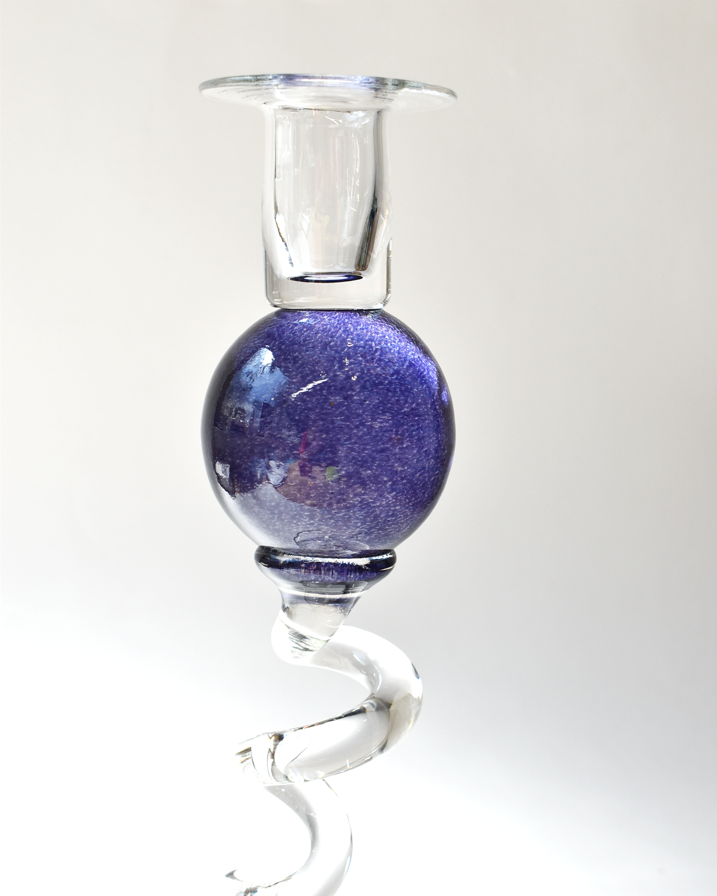 Purple 'Colourball' Blown Glass Candlestick