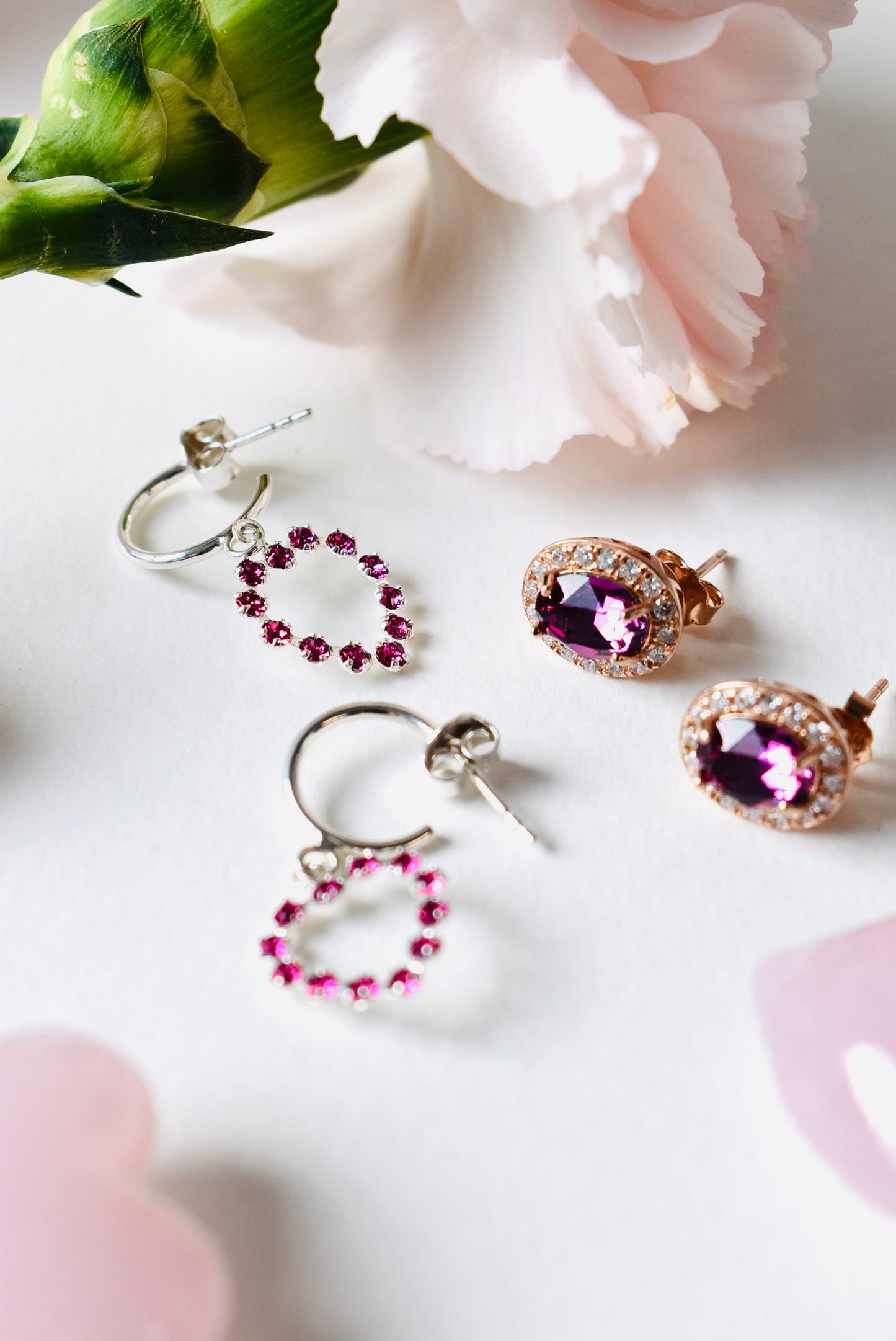 Amethyst Pink Crystal Stud Earrings