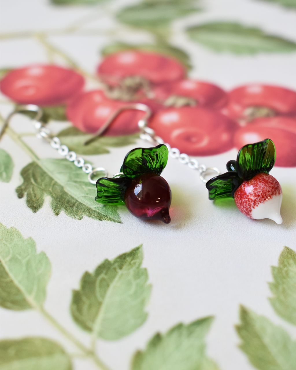 'Garden Radishes' Glass Drop Earrings