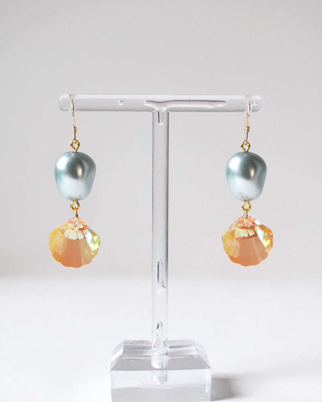Soft Blue Shimmer Shell Drop Earrings
