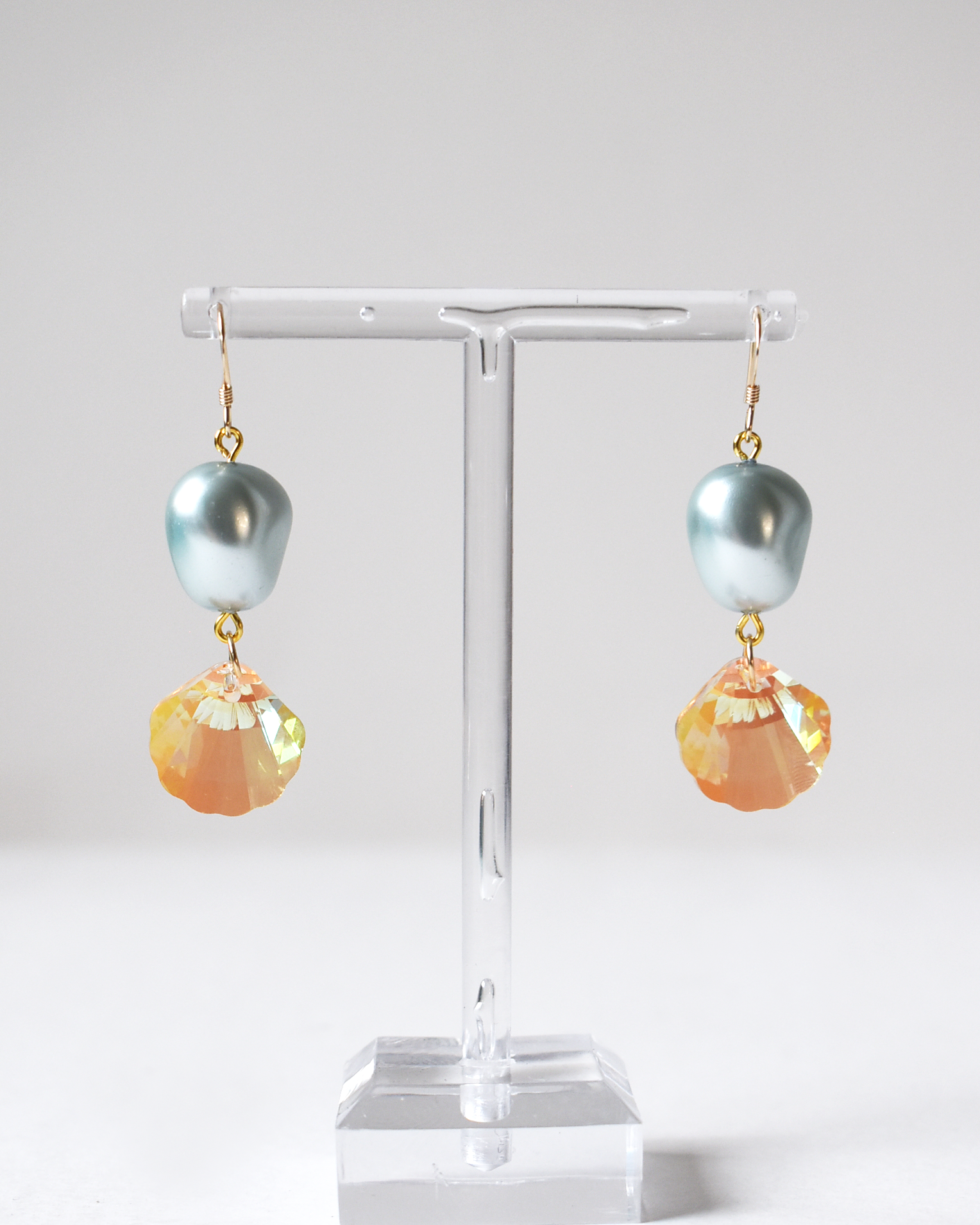 Soft Blue Shimmer Shell Drop Earrings