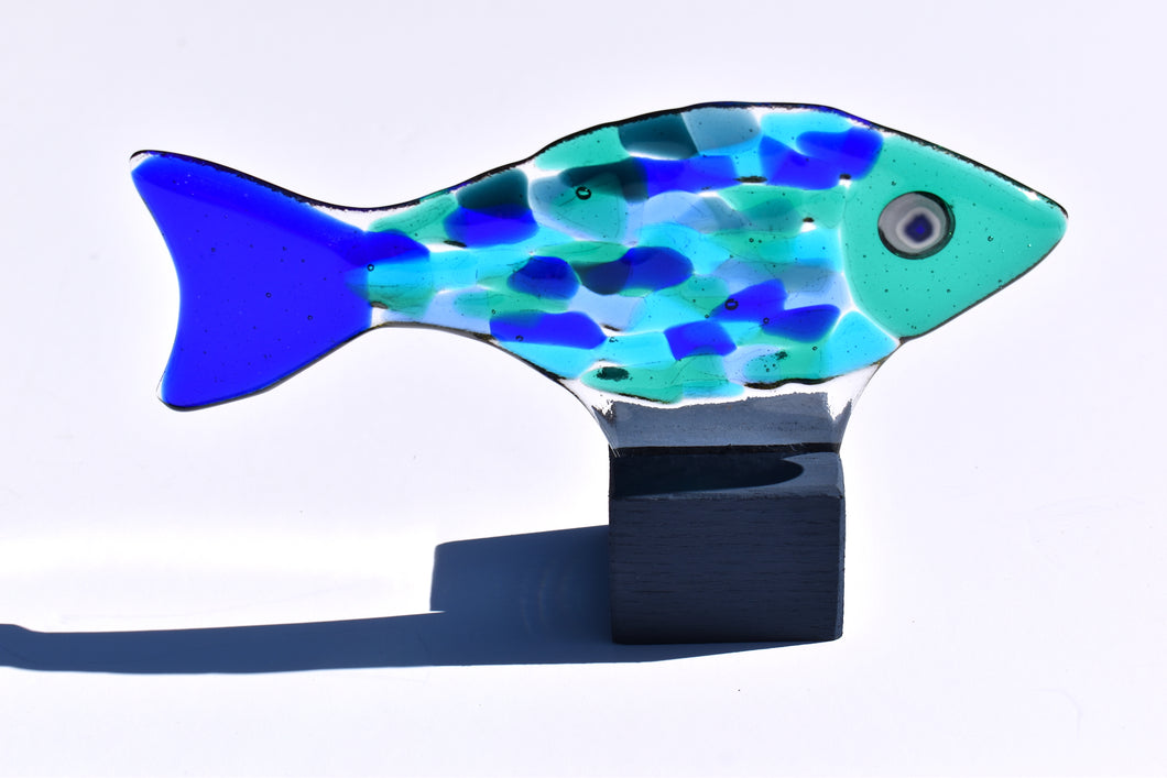 Medium Speckled Green/Blue Fused Glass Fish