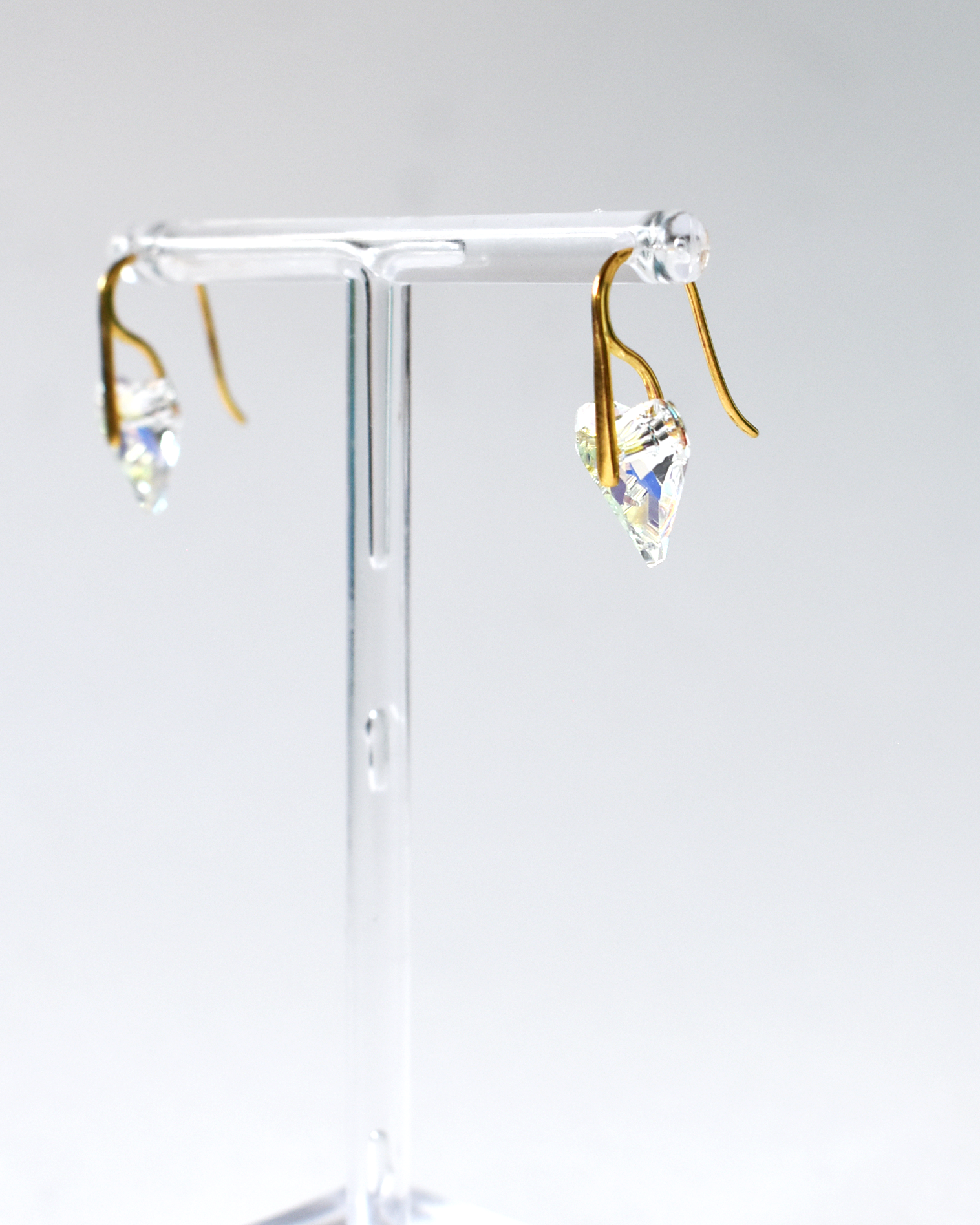 Iridescent Crystal Heart Gold Earrings