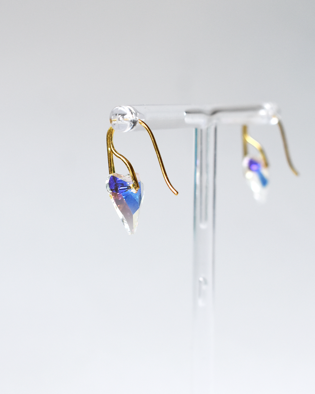 Iridescent Crystal Heart Gold Earrings