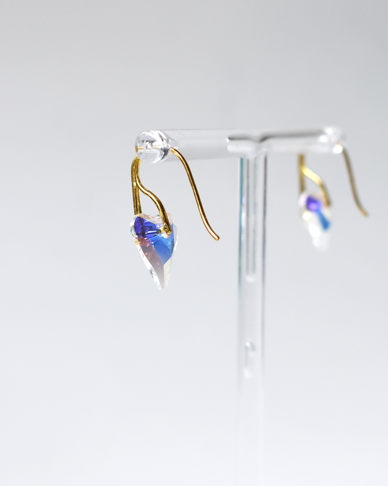 Iridescent Crystal Heart Gold Earrings