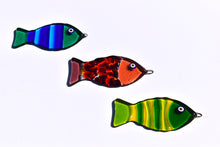 Load image into Gallery viewer, Amber/Green Stripey Hanging Fish
