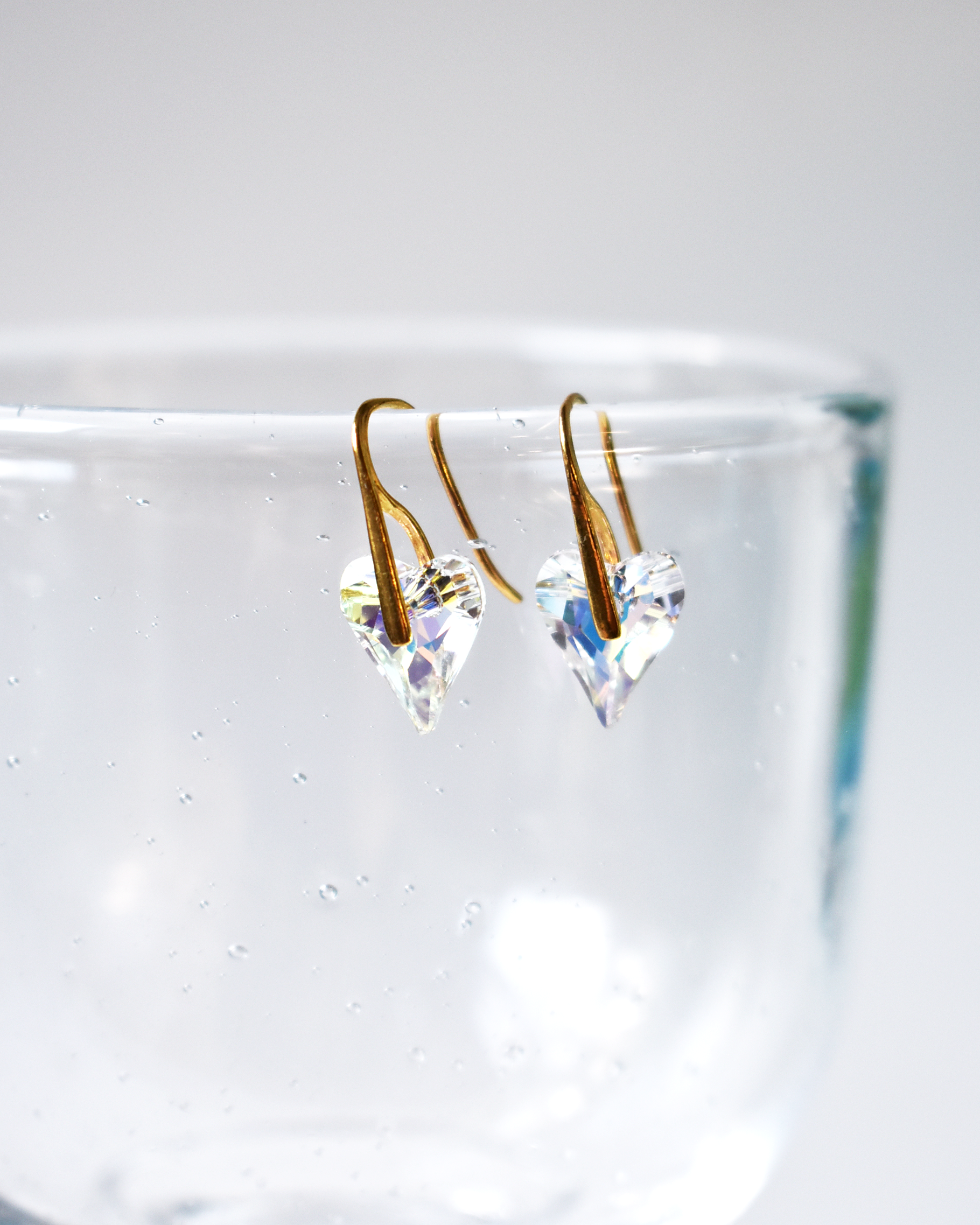 Iridescent Crystal Heart Gold Earrings