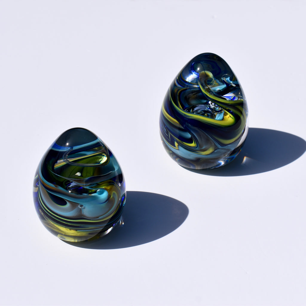 Medium Green and Aqua paperweight - Corley Studio Shop