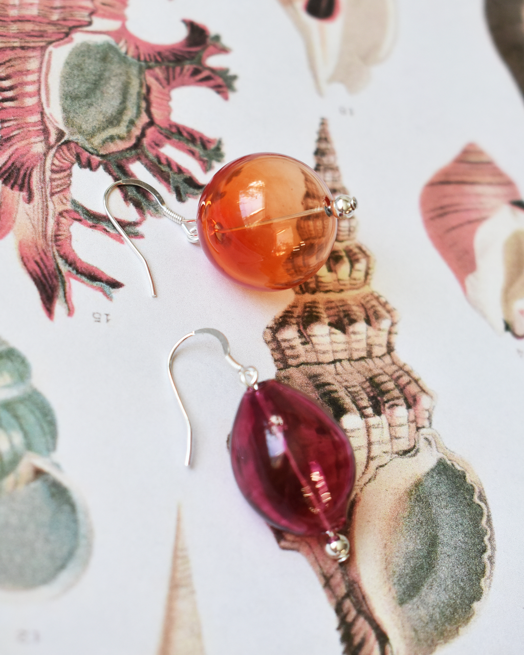 Mismatched 'Orange & Pink Glass Orb' Earrings