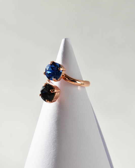 Blue & Black Crystal Cocktail Ring