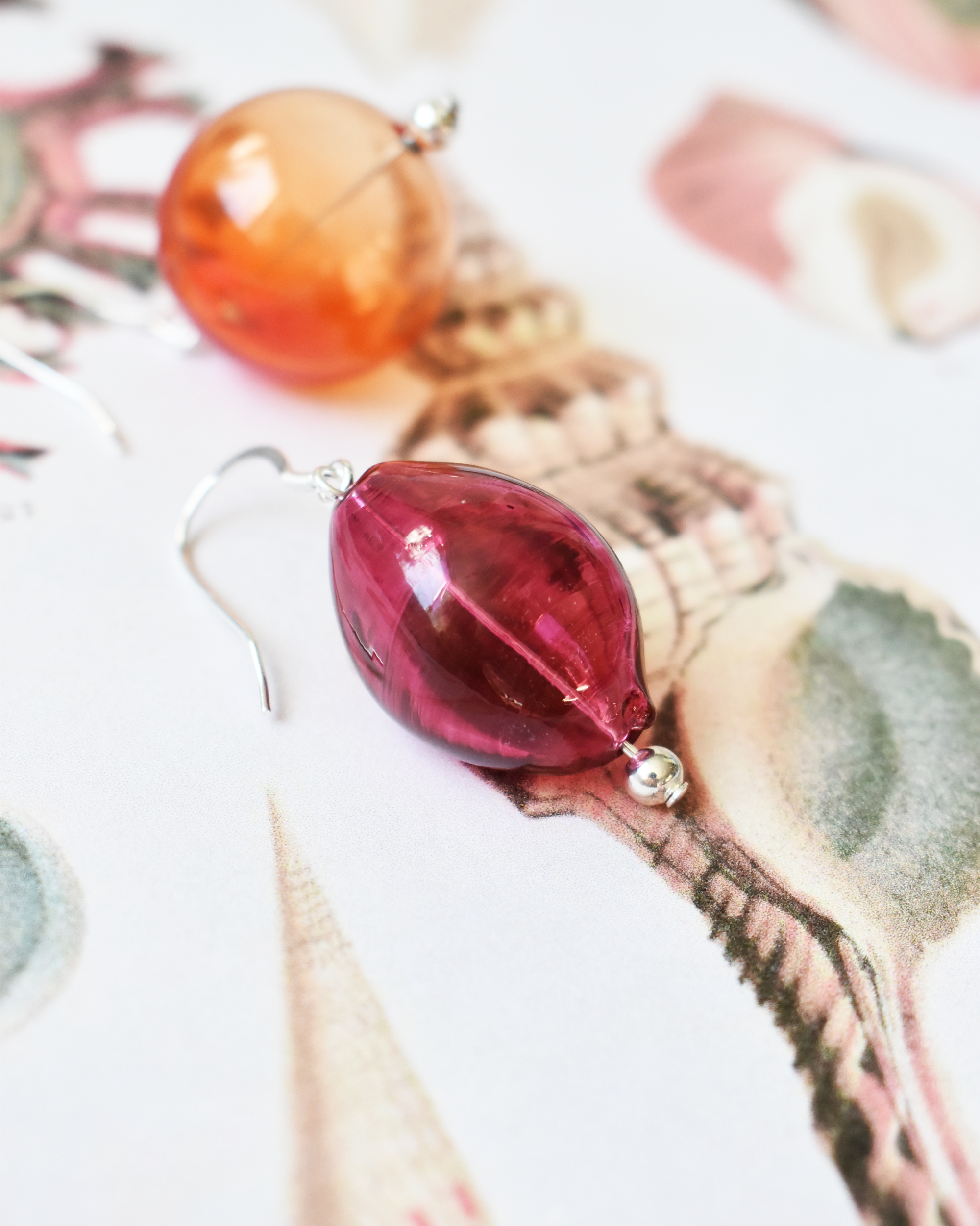 Mismatched 'Orange & Pink Glass Orb' Earrings
