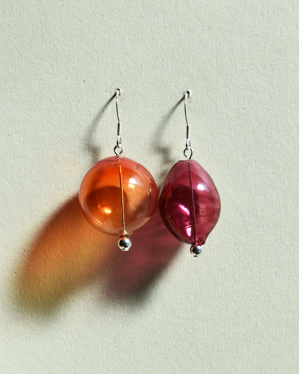 Mismatched 'Orange & Pink Glass Orb' Earrings