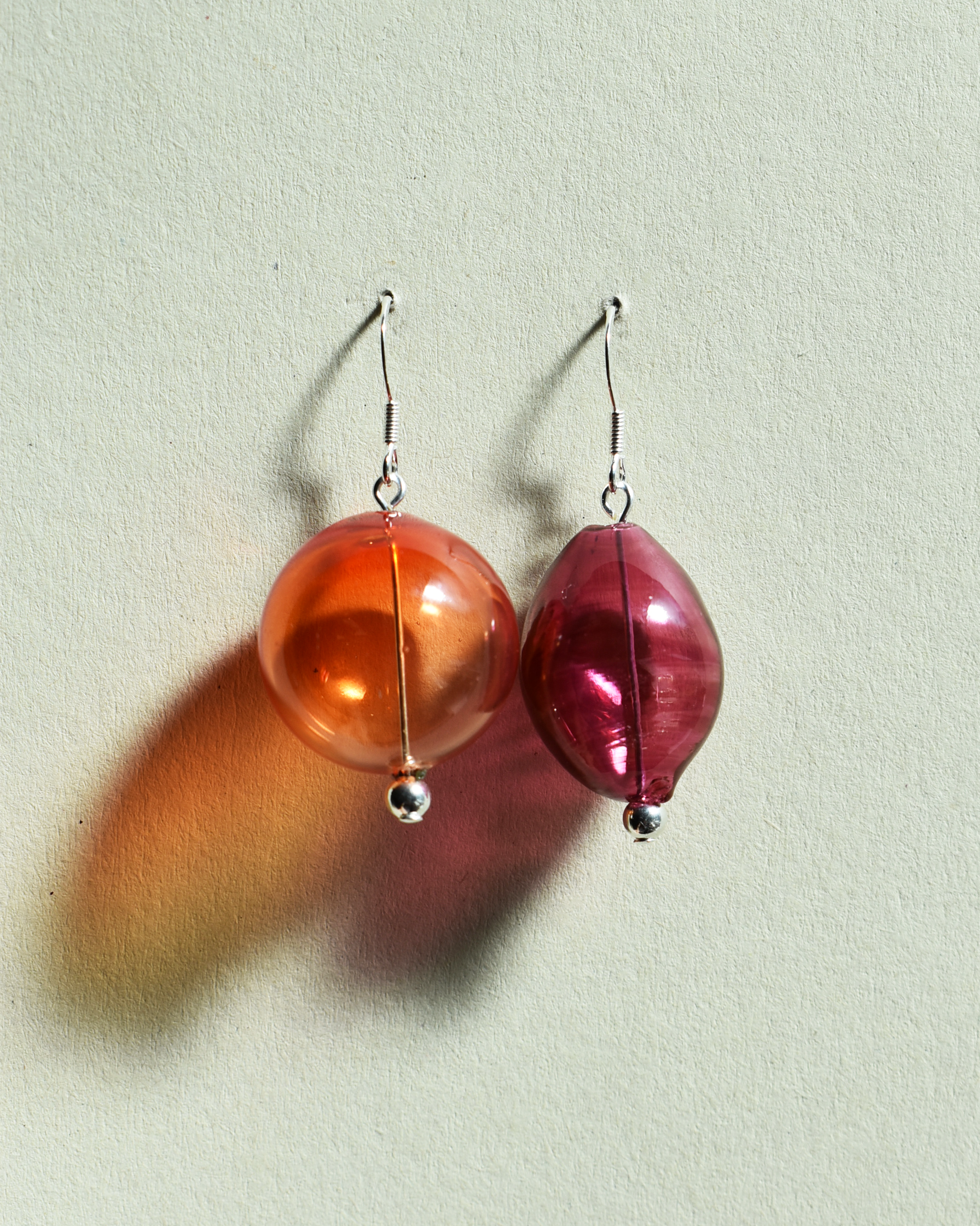 Mismatched 'Orange & Pink Glass Orb' Earrings