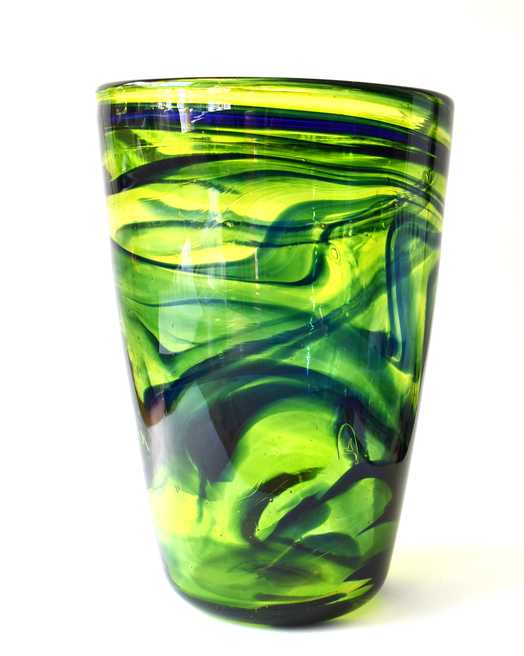 Lime Green & Blue Glass Vase