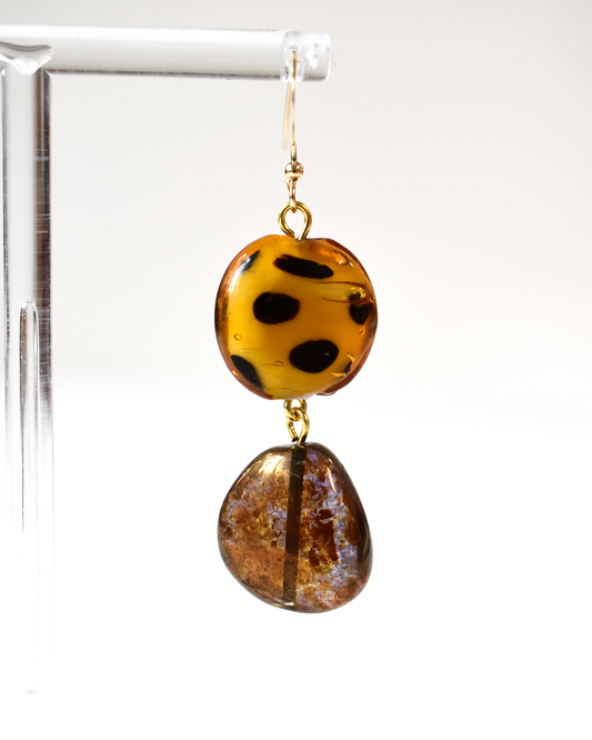 Spotty Blown Amber Bead Hook Earrings