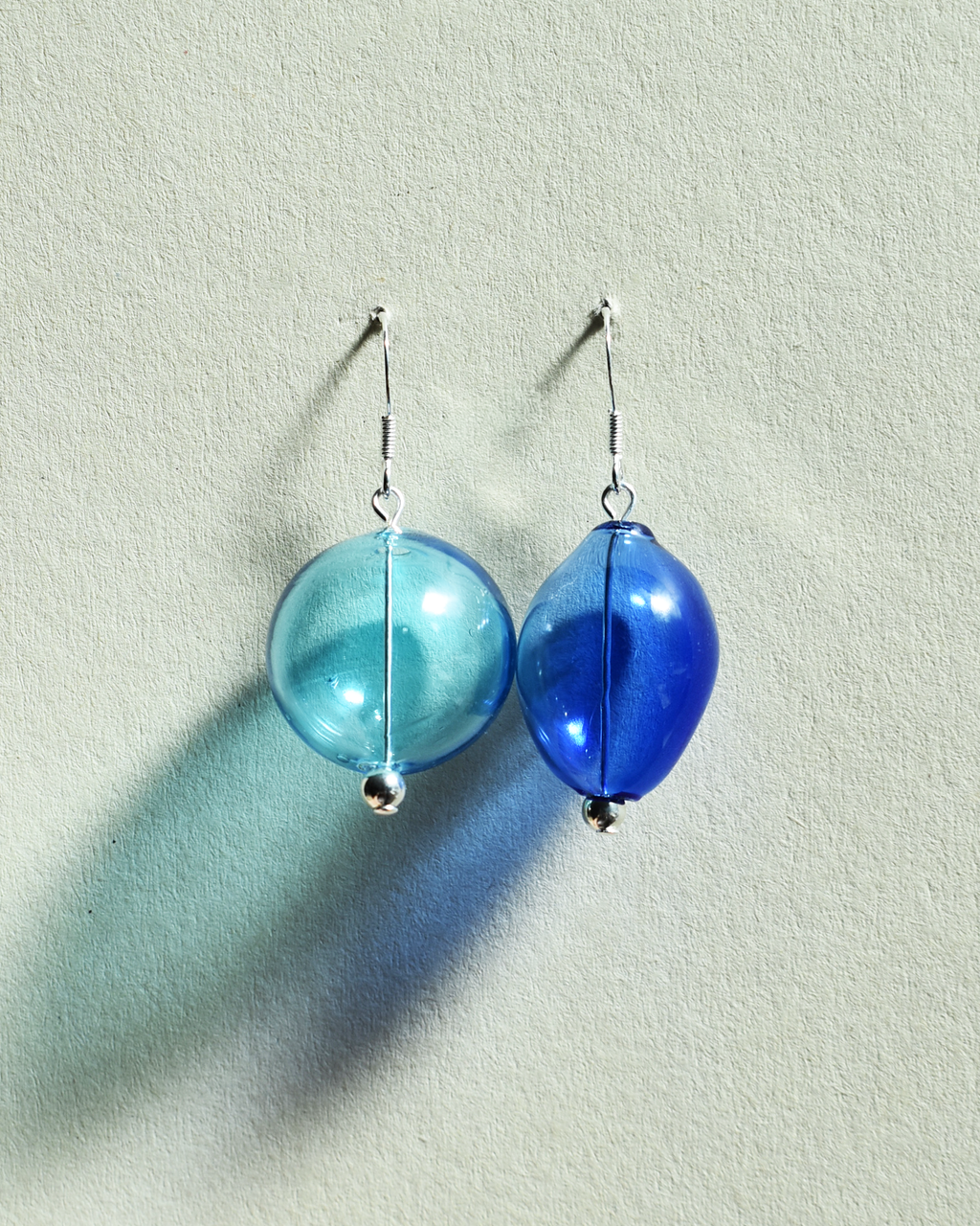 Mismatched 'Two Tone Blue Glass Orb' Earrings
