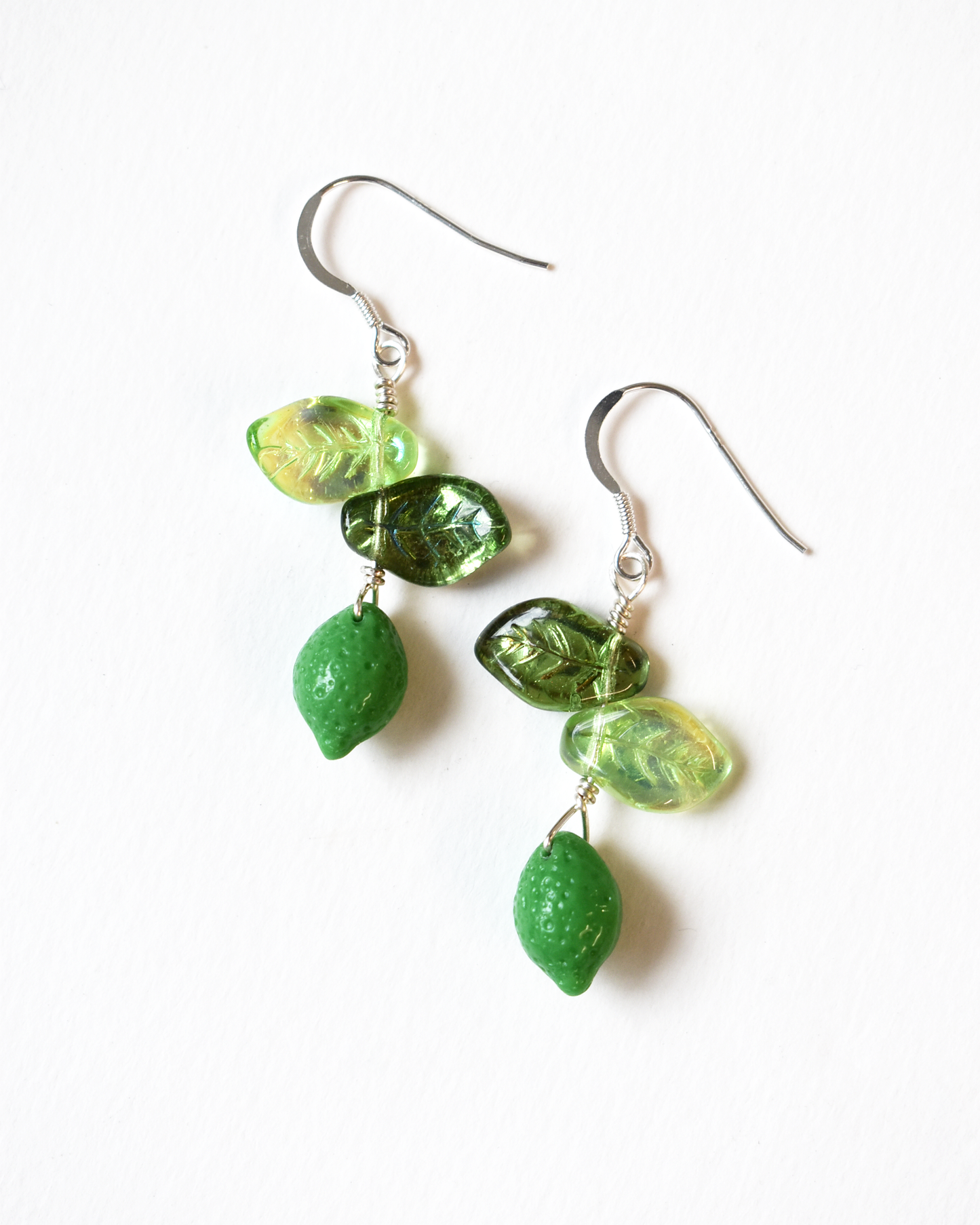 'Summer Limes' Pressed Glass Hook Earrings