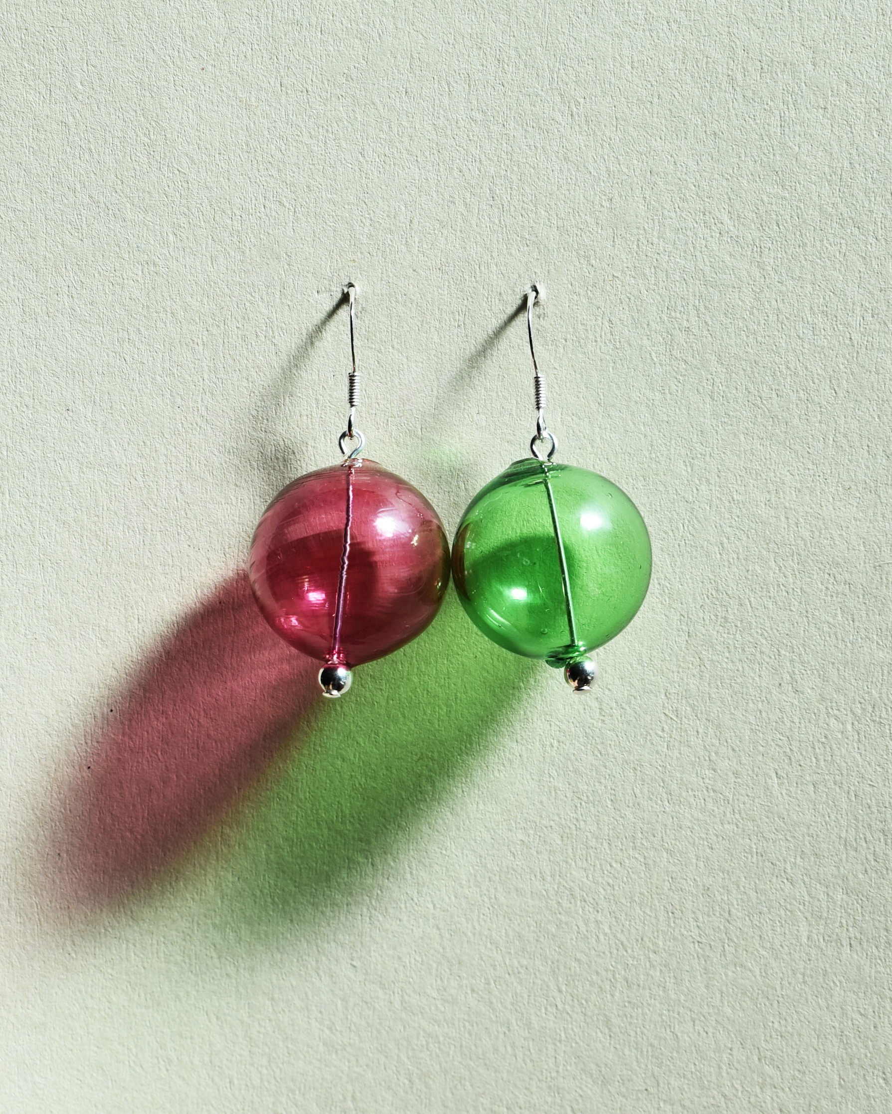 Mismatched 'Green & Pink' Glass Orb Earrings