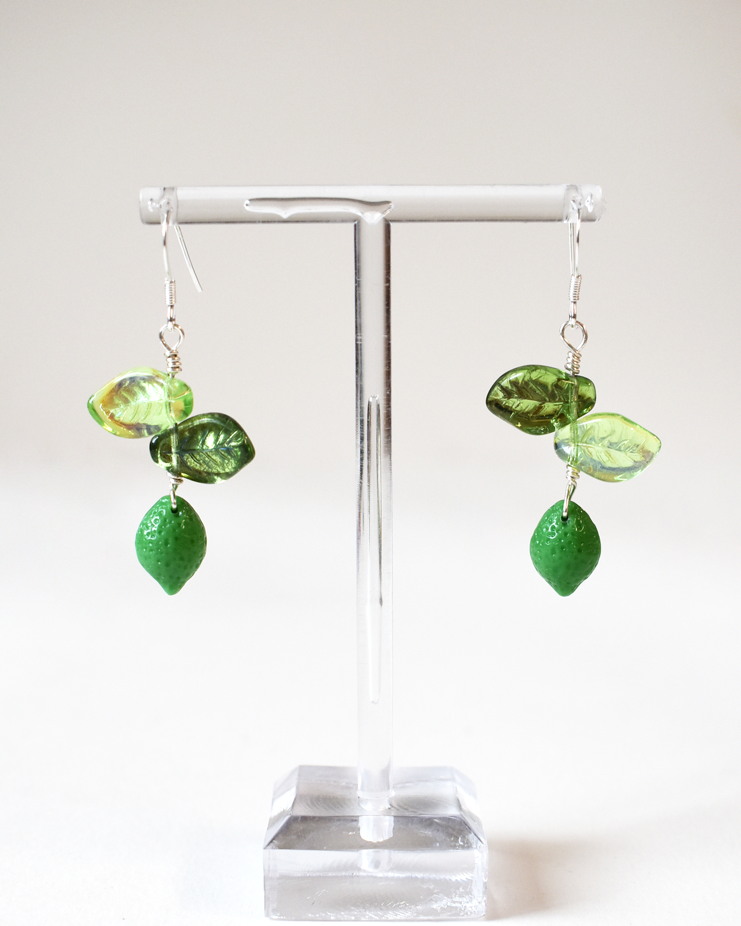 'Summer Limes' Pressed Glass Hook Earrings