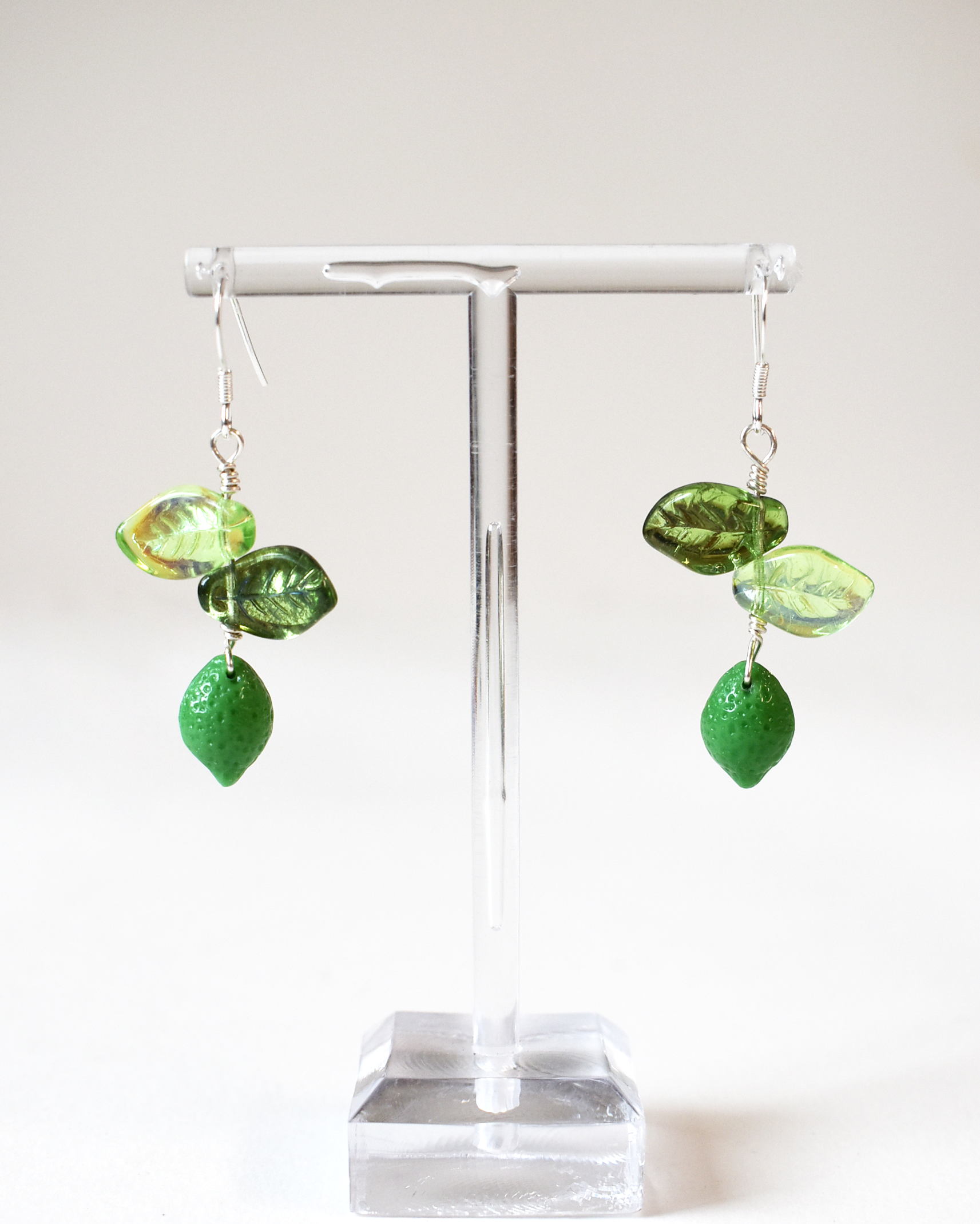 'Summer Limes' Pressed Glass Hook Earrings