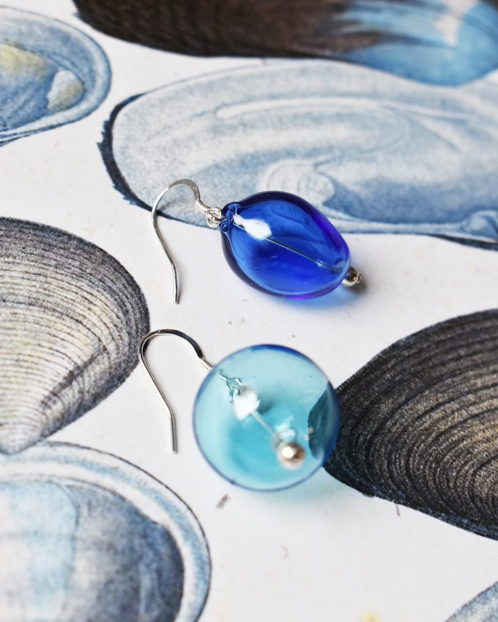 Mismatched 'Two Tone Blue Glass Orb' Earrings