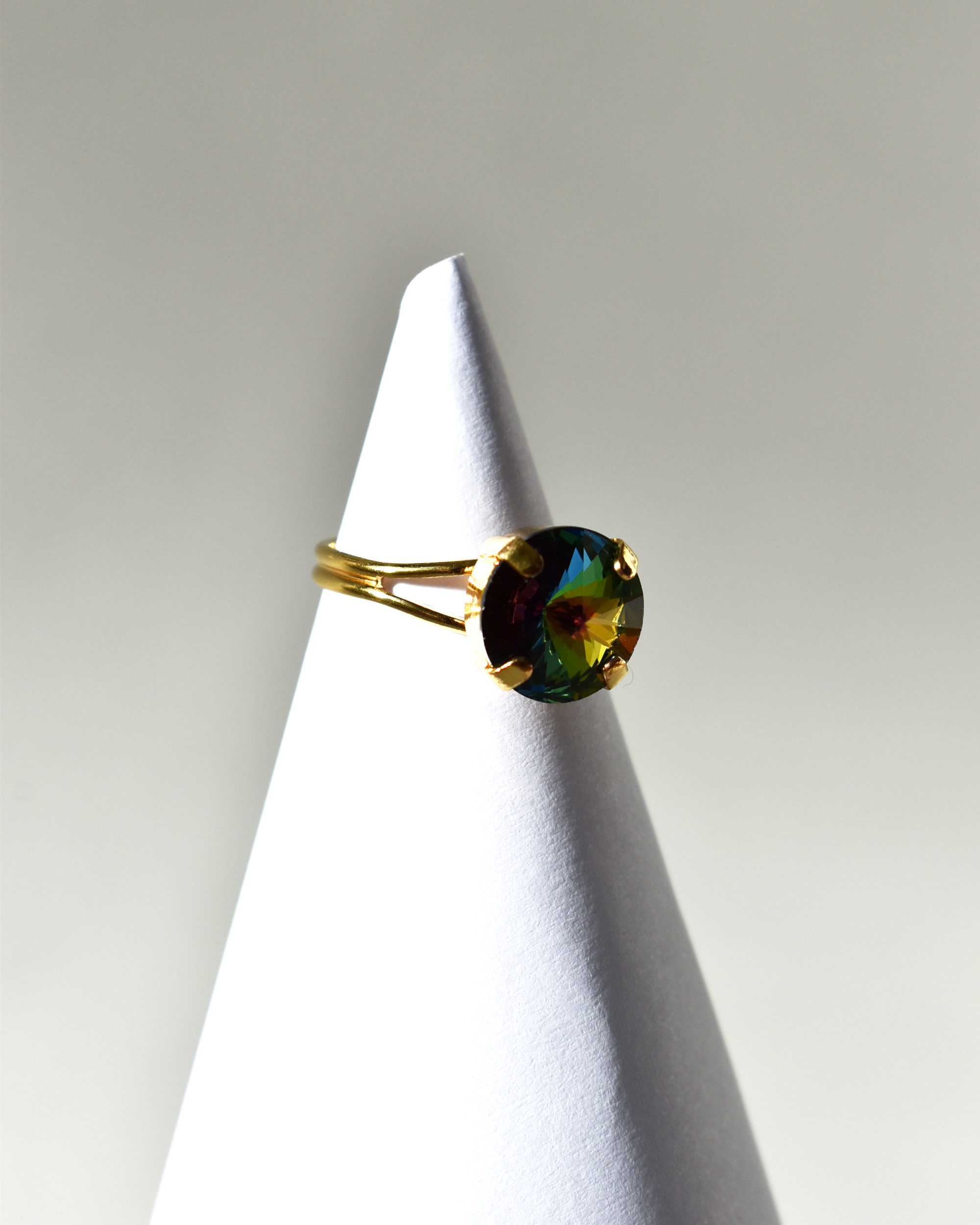 Dark Rainbow Crystal Cocktail Ring