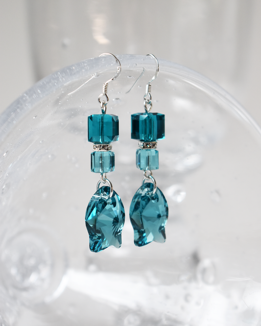 Blue Crystal Fish Drop Earrings