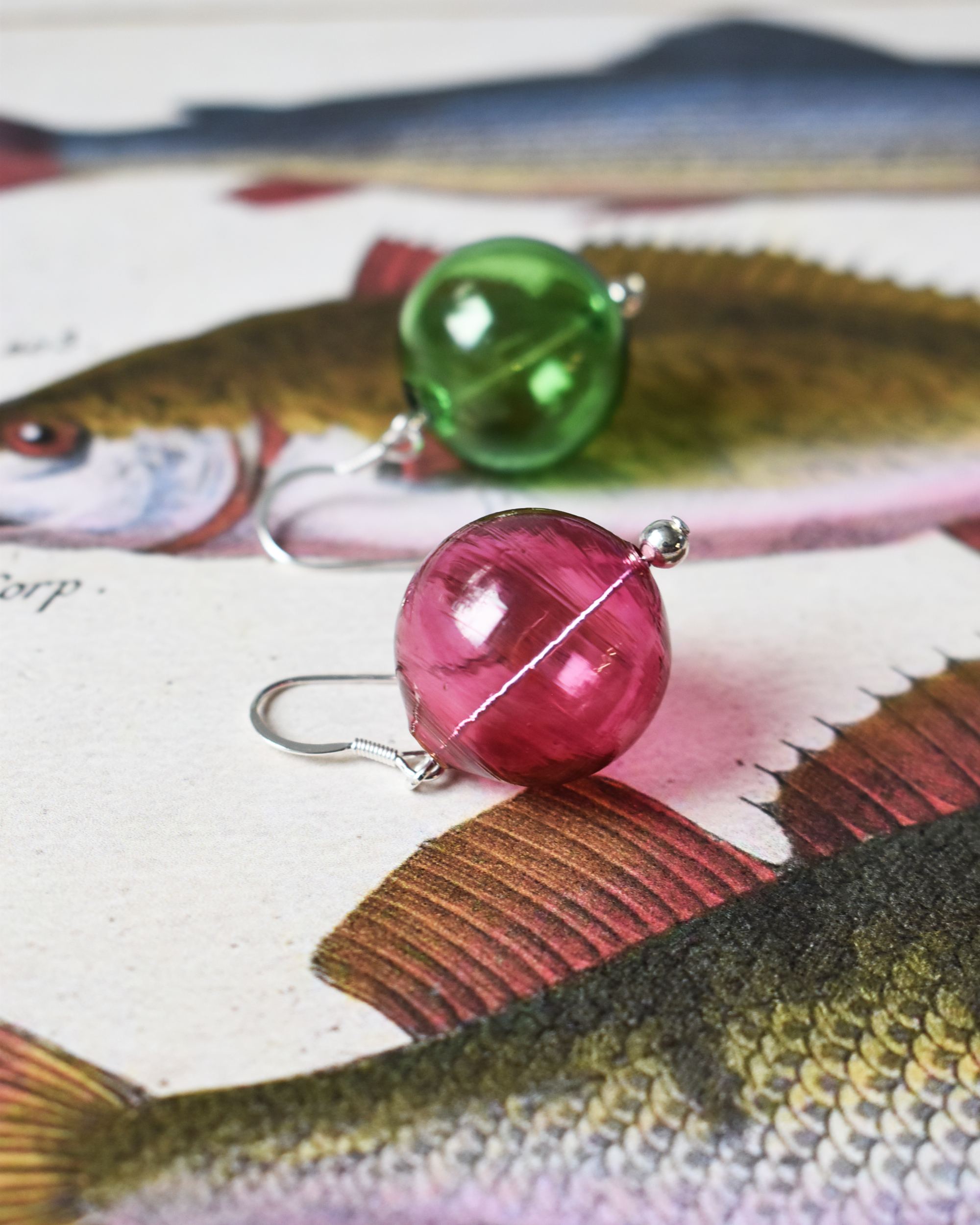 Mismatched 'Green & Pink' Glass Orb Earrings