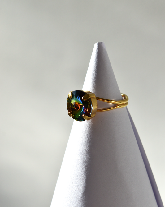 Dark Rainbow Crystal Cocktail Ring