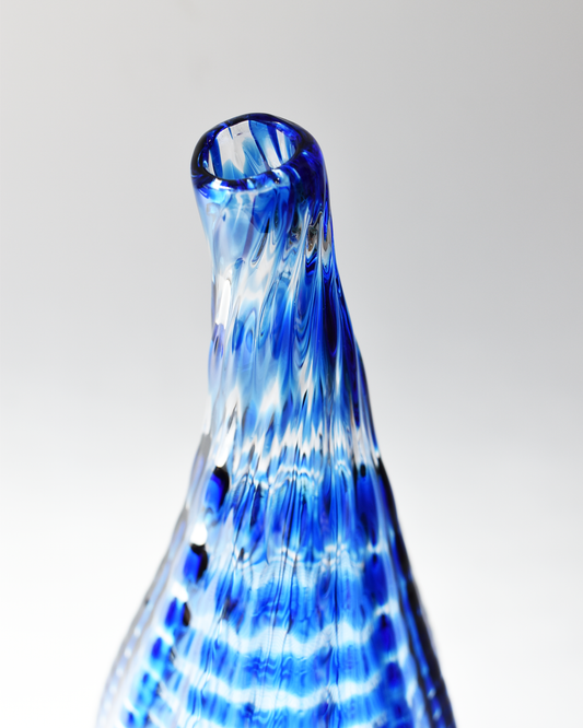 Vibrant Blue Stripe Blown Glass 'i' Vase