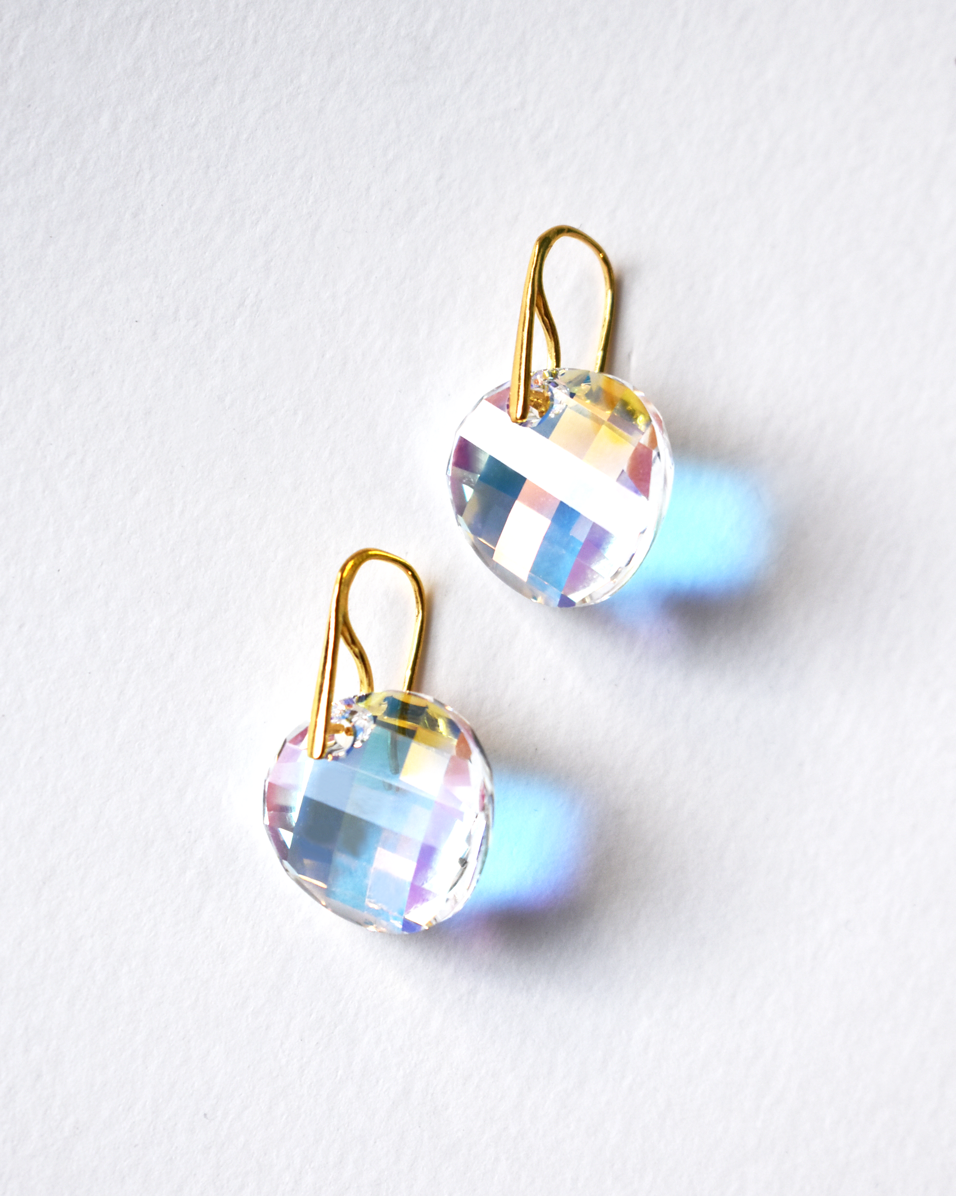 Iridescent Disc Crystal Gold Earrings