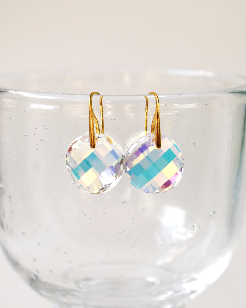 Iridescent Disc Crystal Gold Earrings