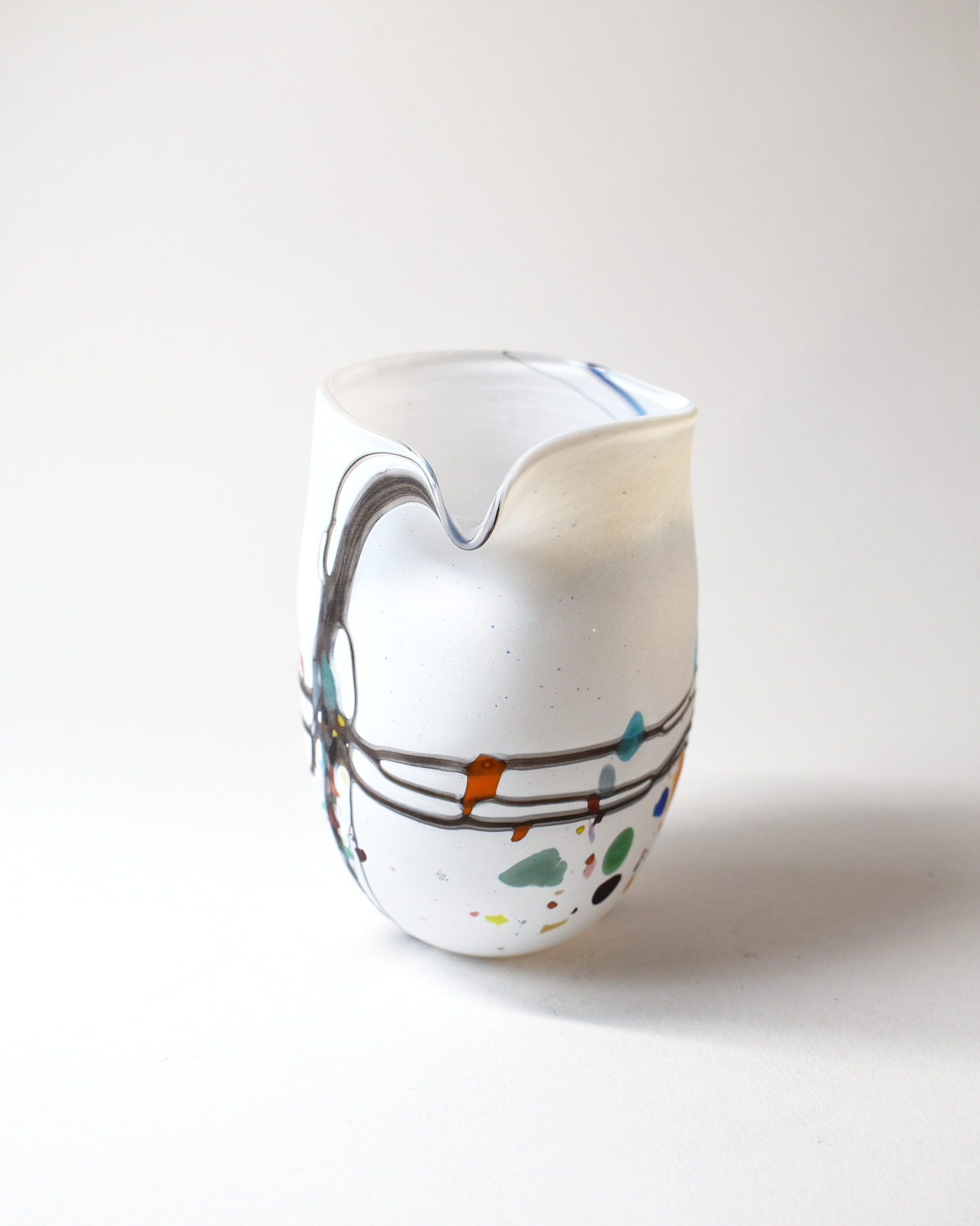 Striking White "Pebble" Handblown Glass Clutch Vase