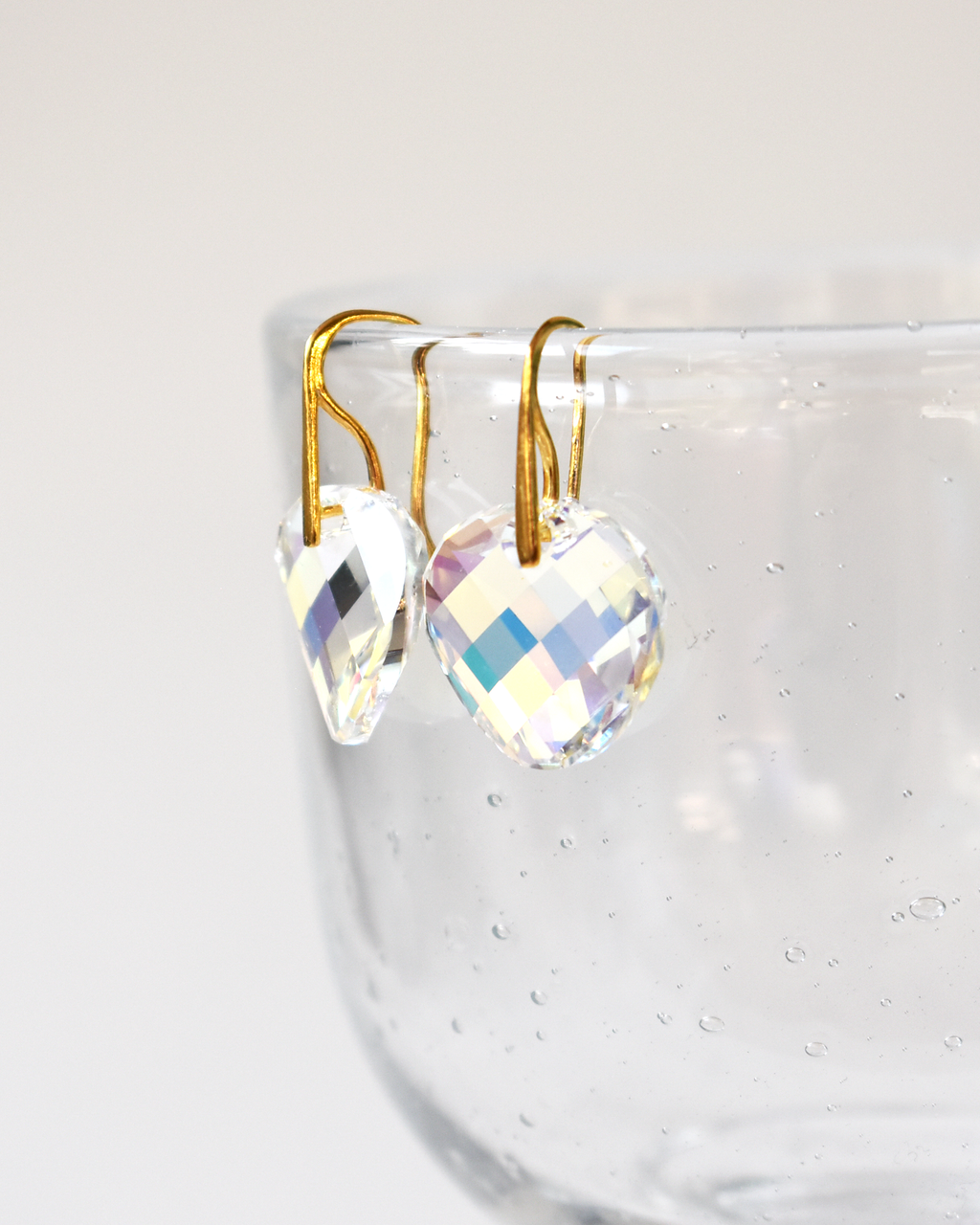 Iridescent Disc Crystal Gold Earrings