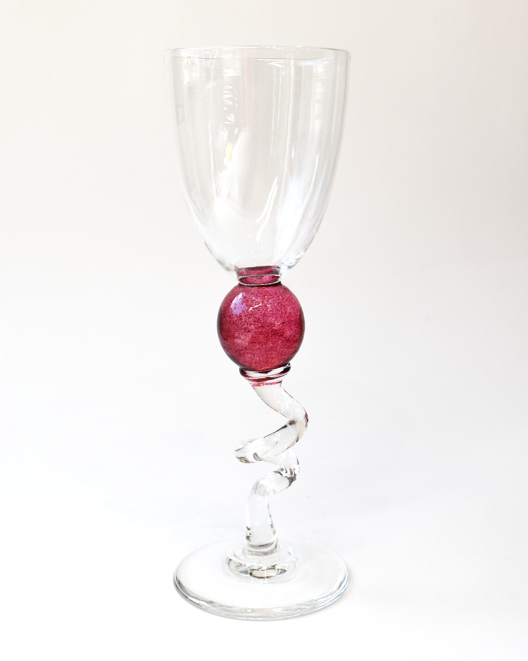 Cranberry Pink 'Colourball' Blown Wine Glass