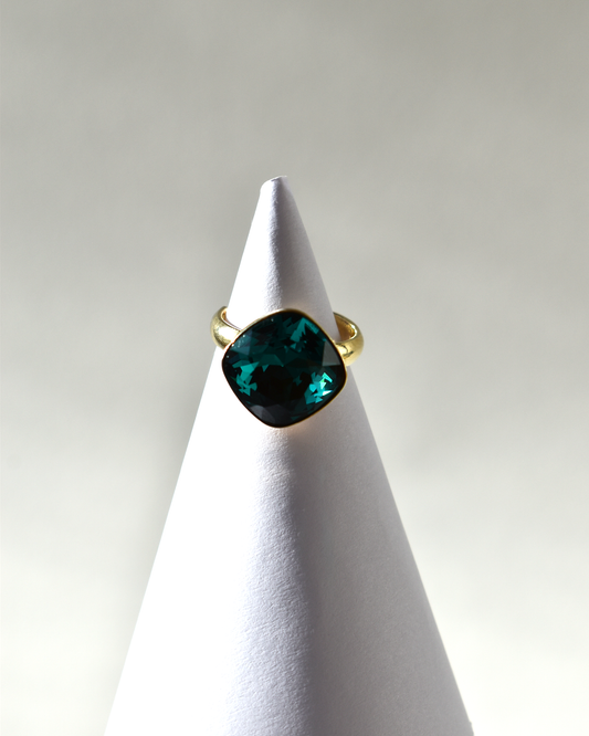 Deep Green Crystal Cocktail Ring