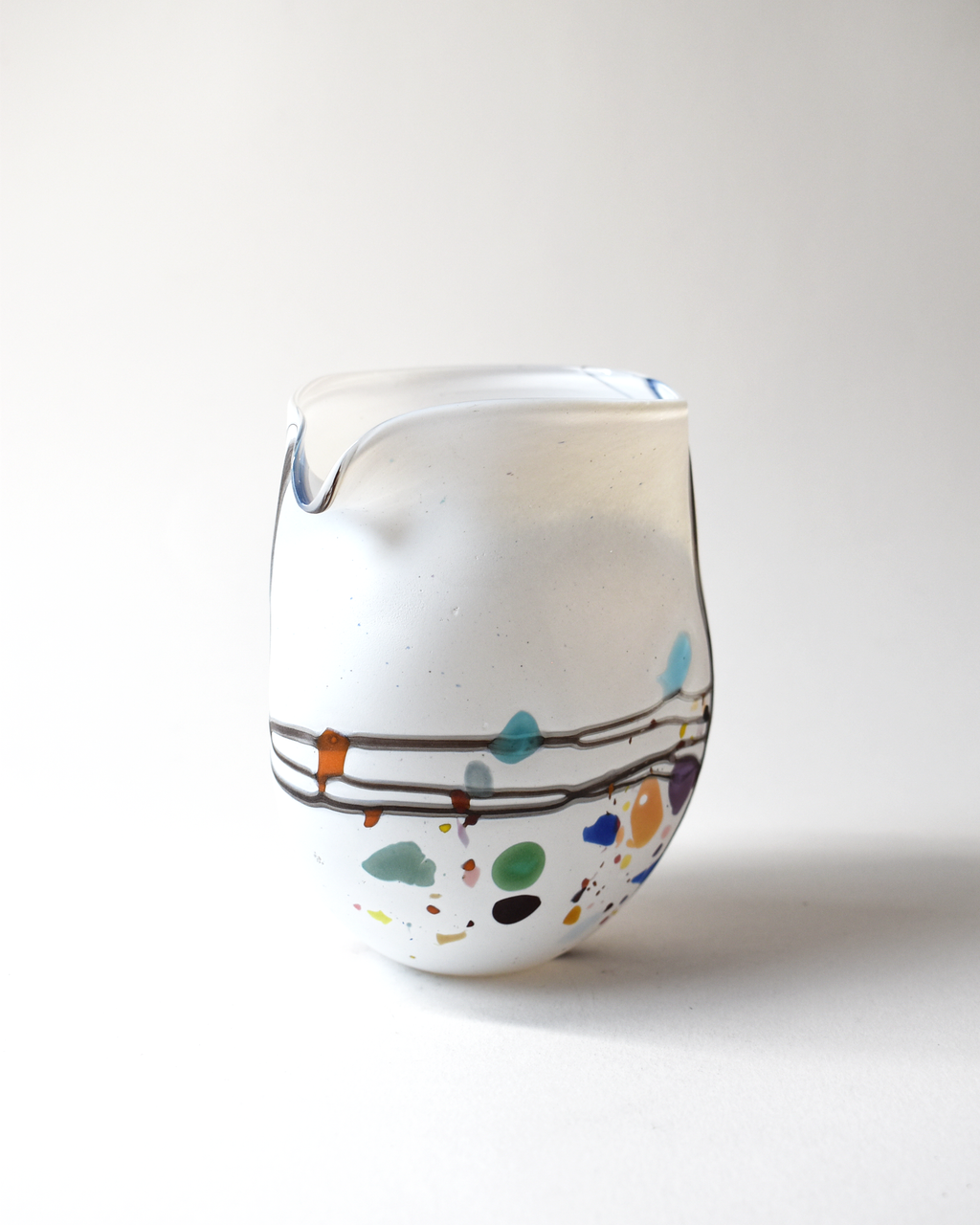 Striking White "Pebble" Handblown Glass Clutch Vase