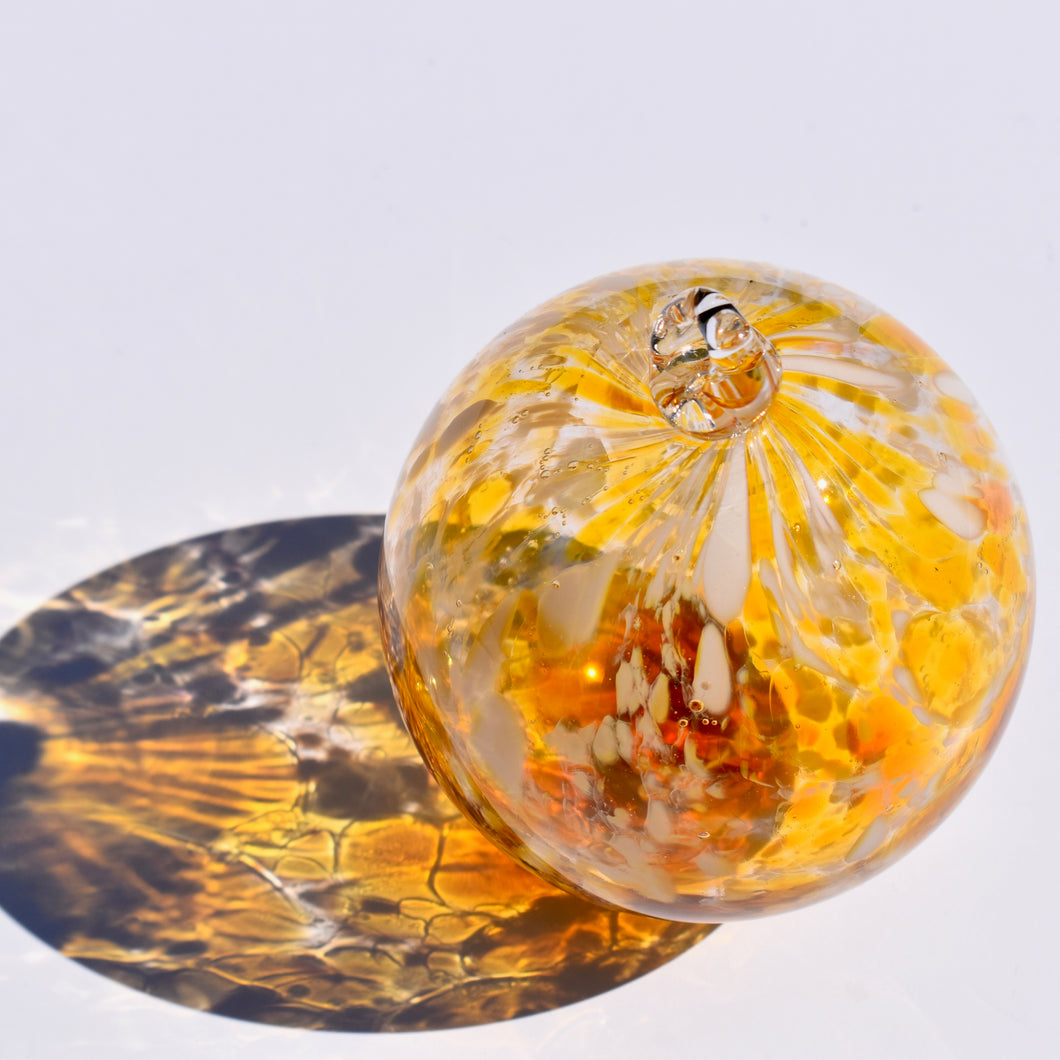 Amber & White Speckled Glass Bauble