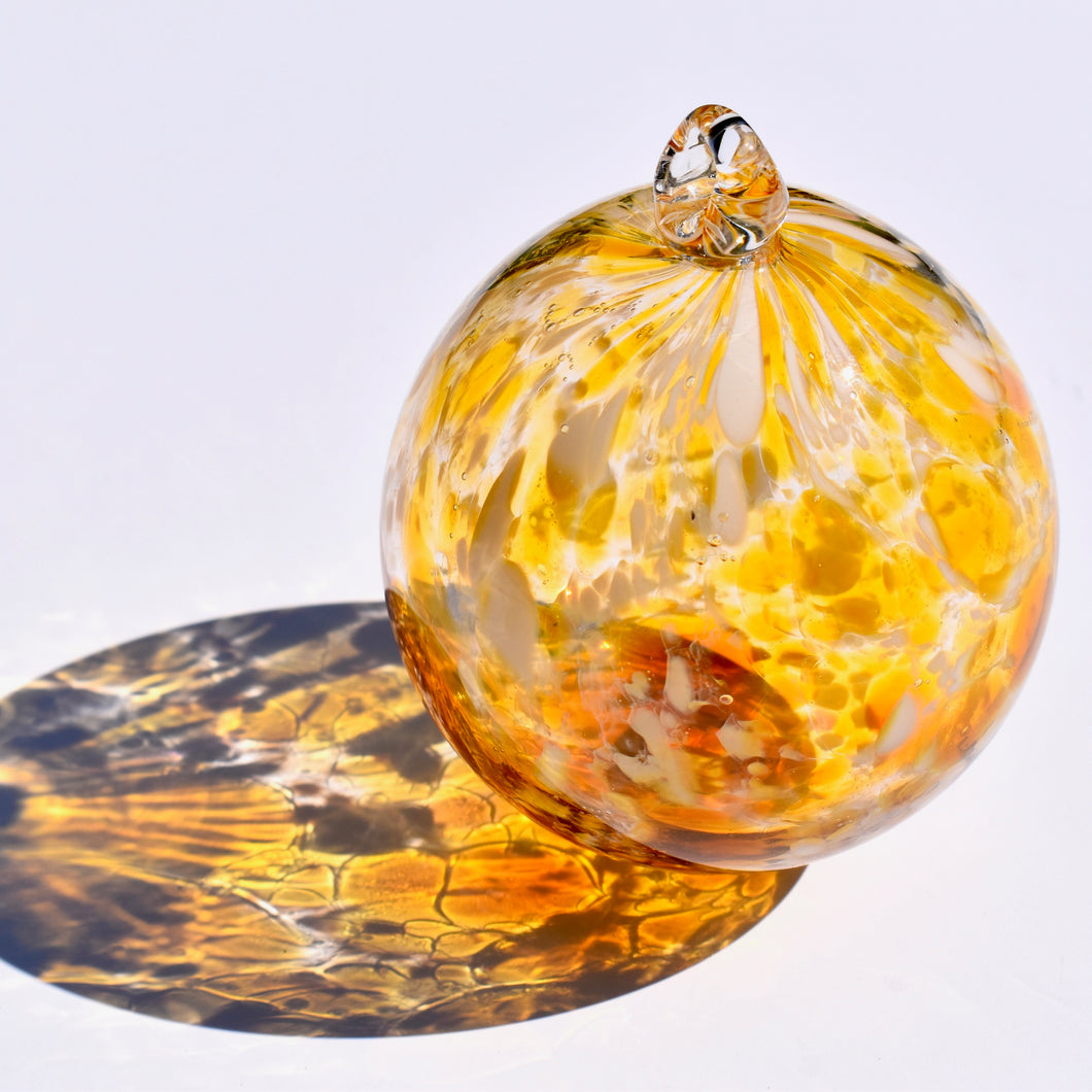 Amber & White Speckled Glass Bauble - Corley Studio Shop