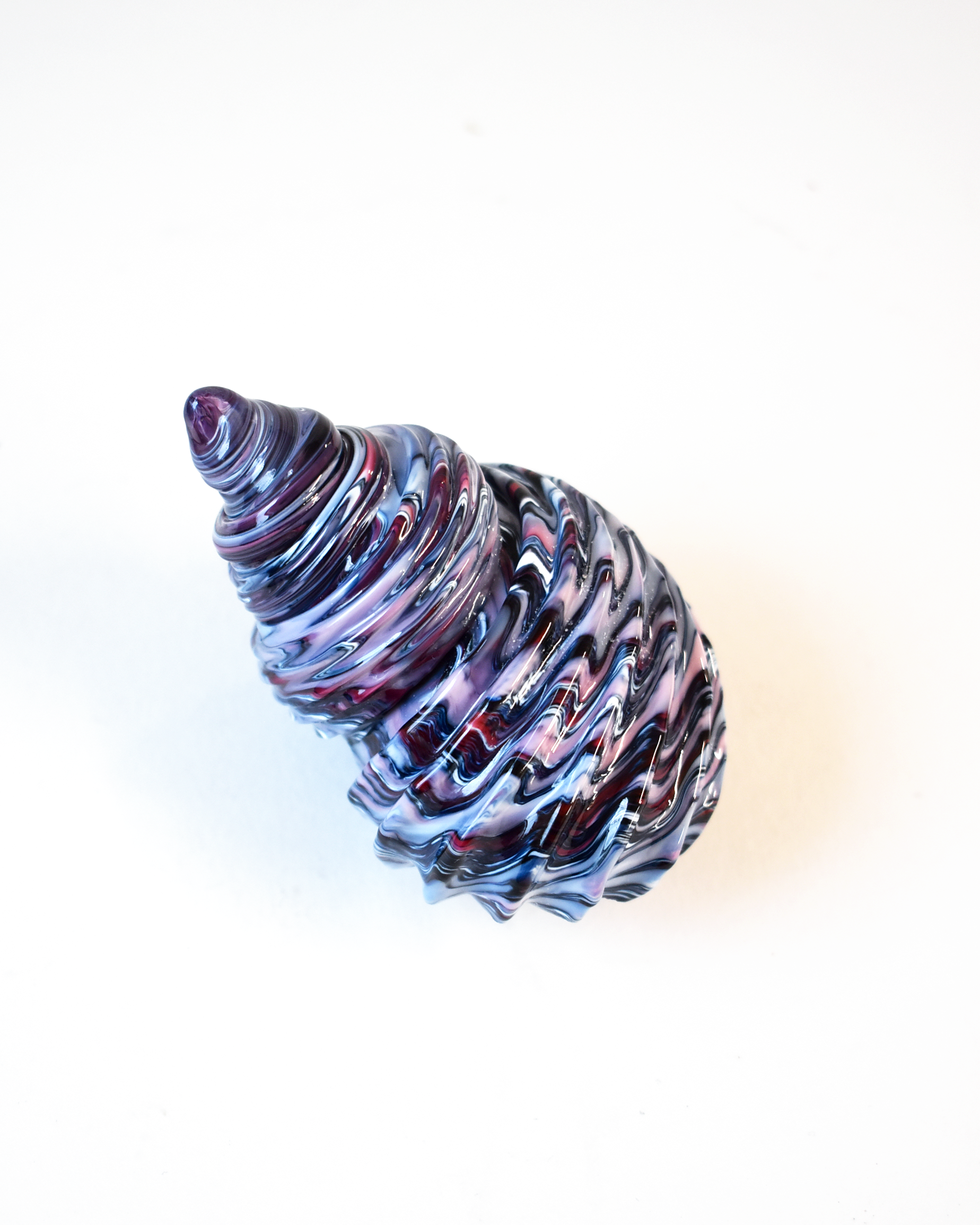 Conical 'Raspberry Ripple' Blown Glass Shell (L)