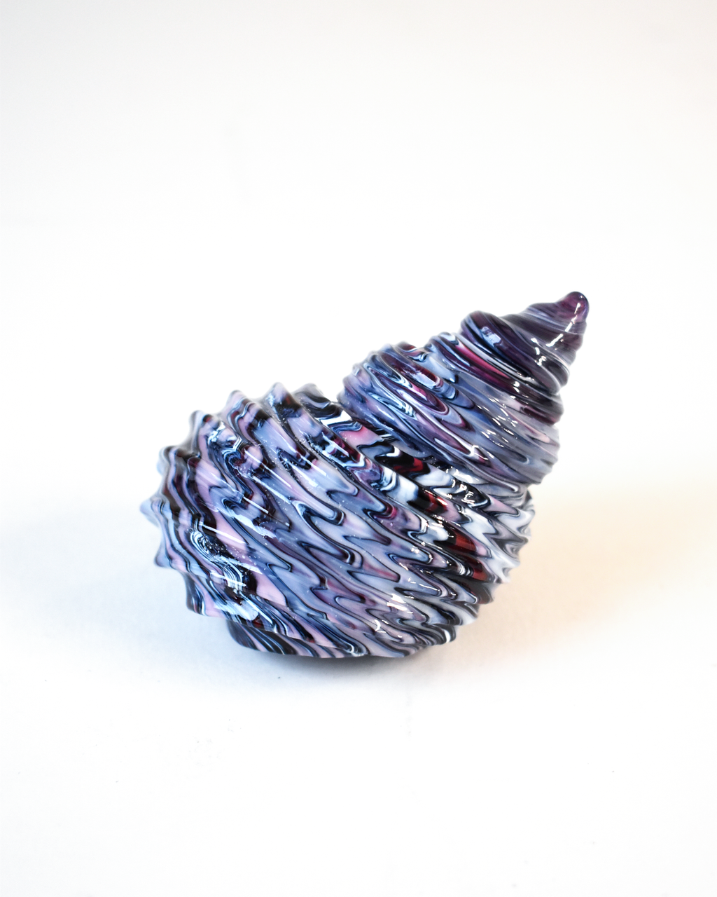 Conical 'Raspberry Ripple' Blown Glass Shell (L)