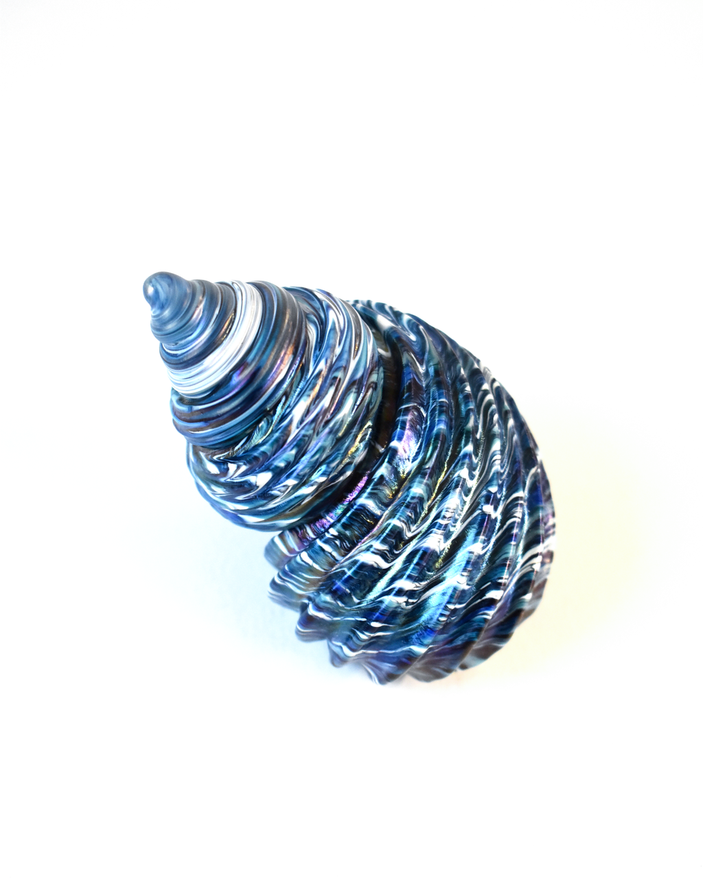 Conical 'Blue Ripple Shimmer' Blown Glass Shell (L)