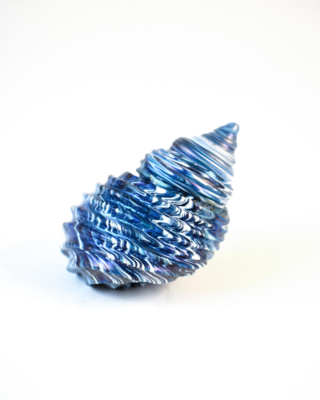Conical 'Blue Ripple Shimmer' Blown Glass Shell (L)