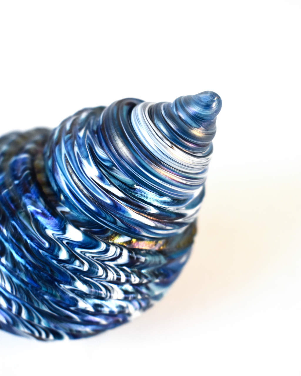 Conical 'Blue Ripple Shimmer' Blown Glass Shell (L)