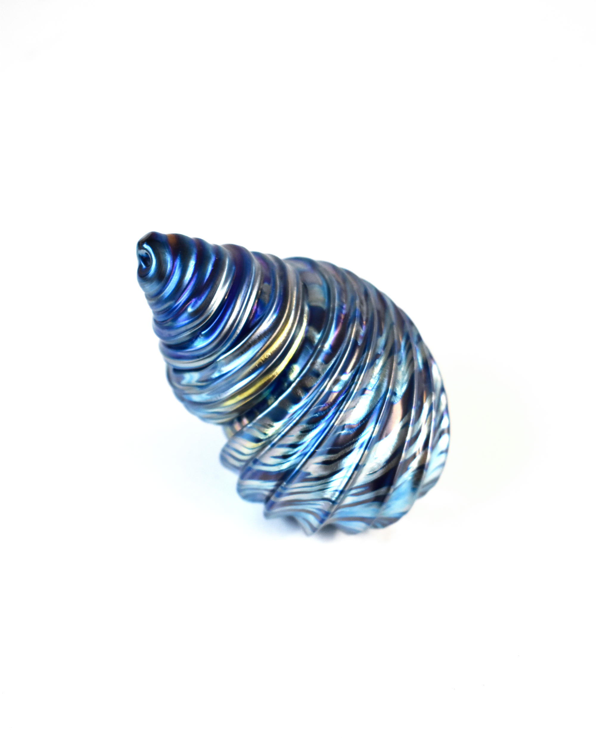 Conical Blue Featherspray Blown Glass Shell (L)