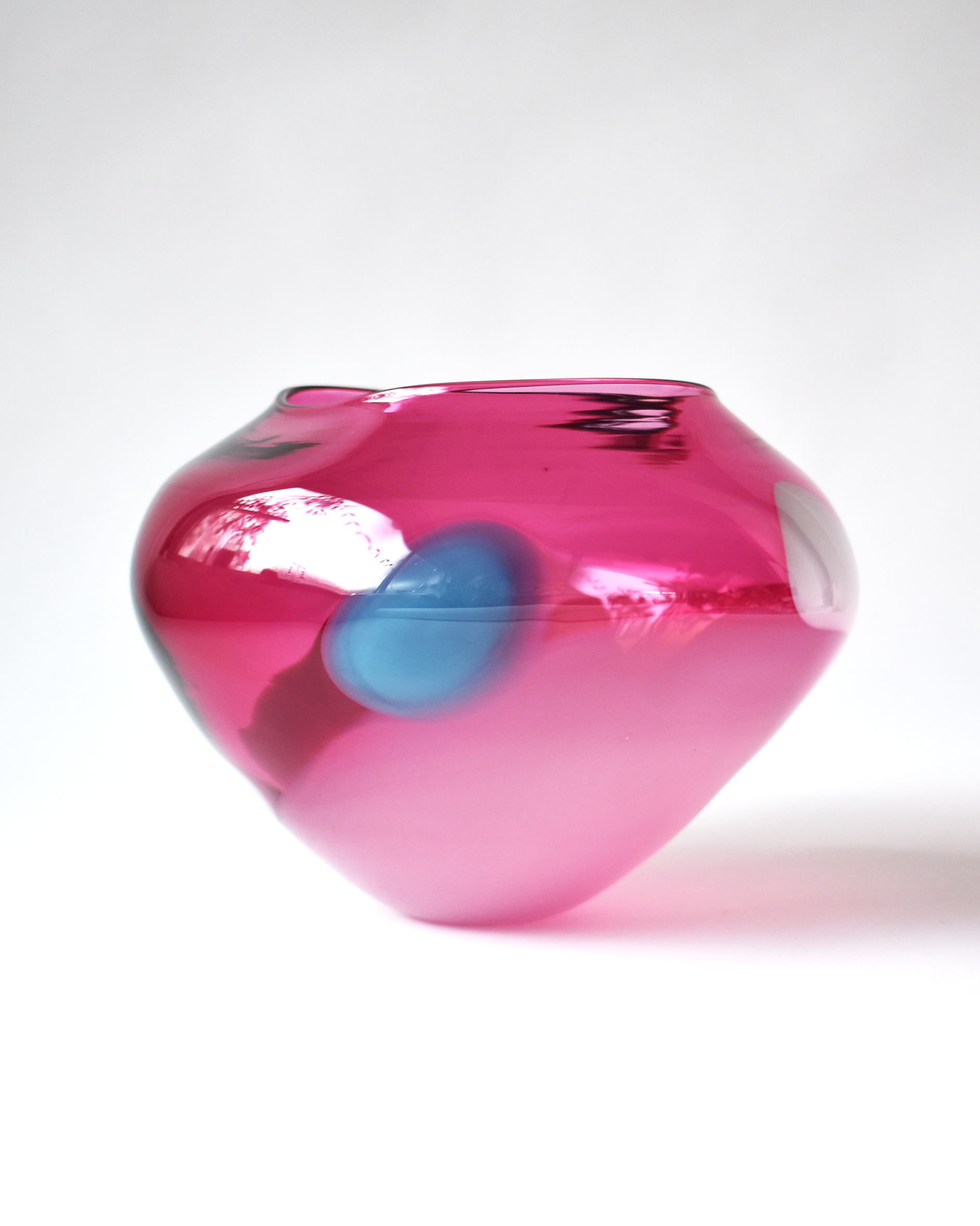 Pink, White & Blue Abstract Blown Glass Bowl