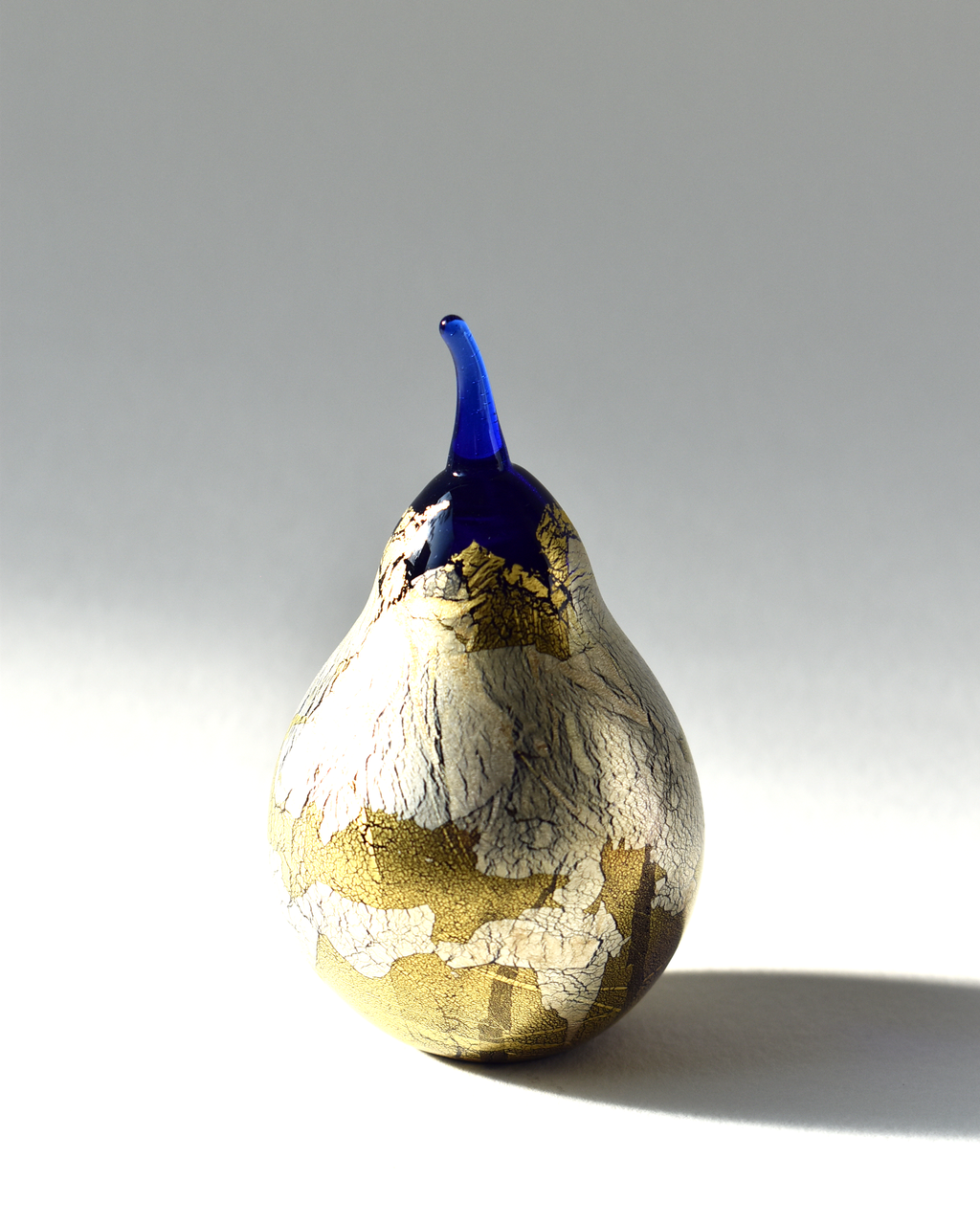 Gold & Silver Leaf Blue Blown Glass Pear (L)