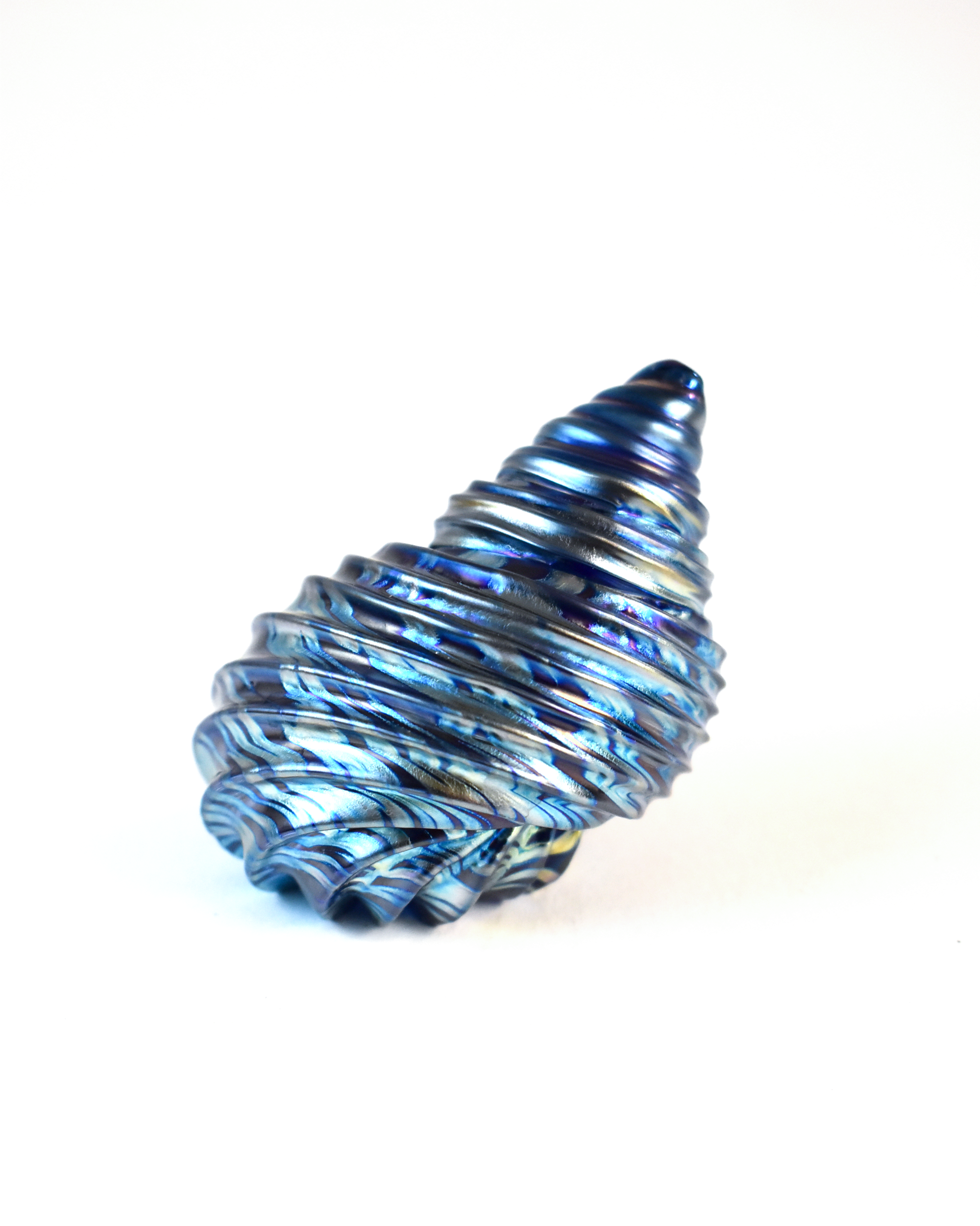 Conical Blue Featherspray Blown Glass Shell (L)