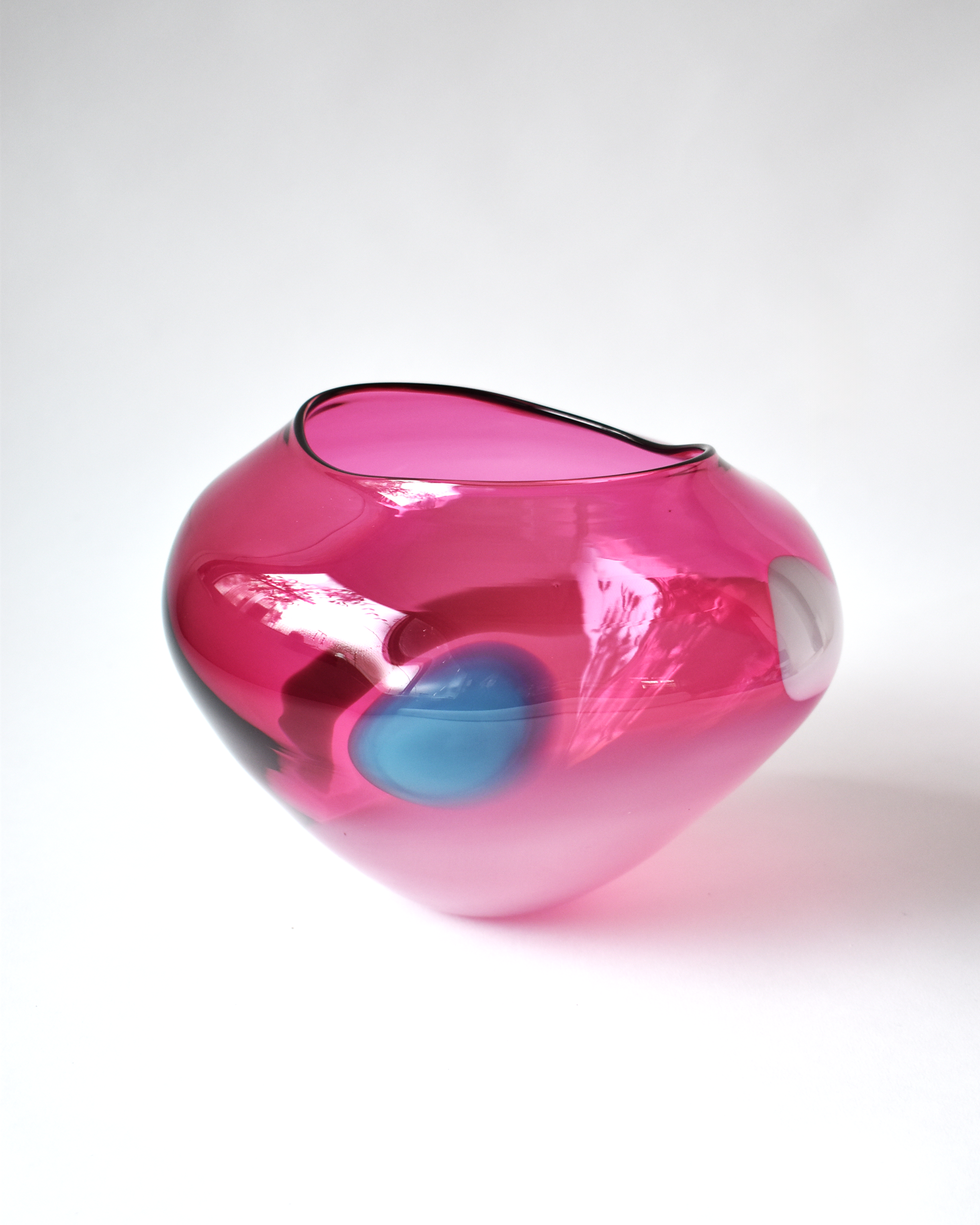 Pink, White & Blue Abstract Blown Glass Bowl