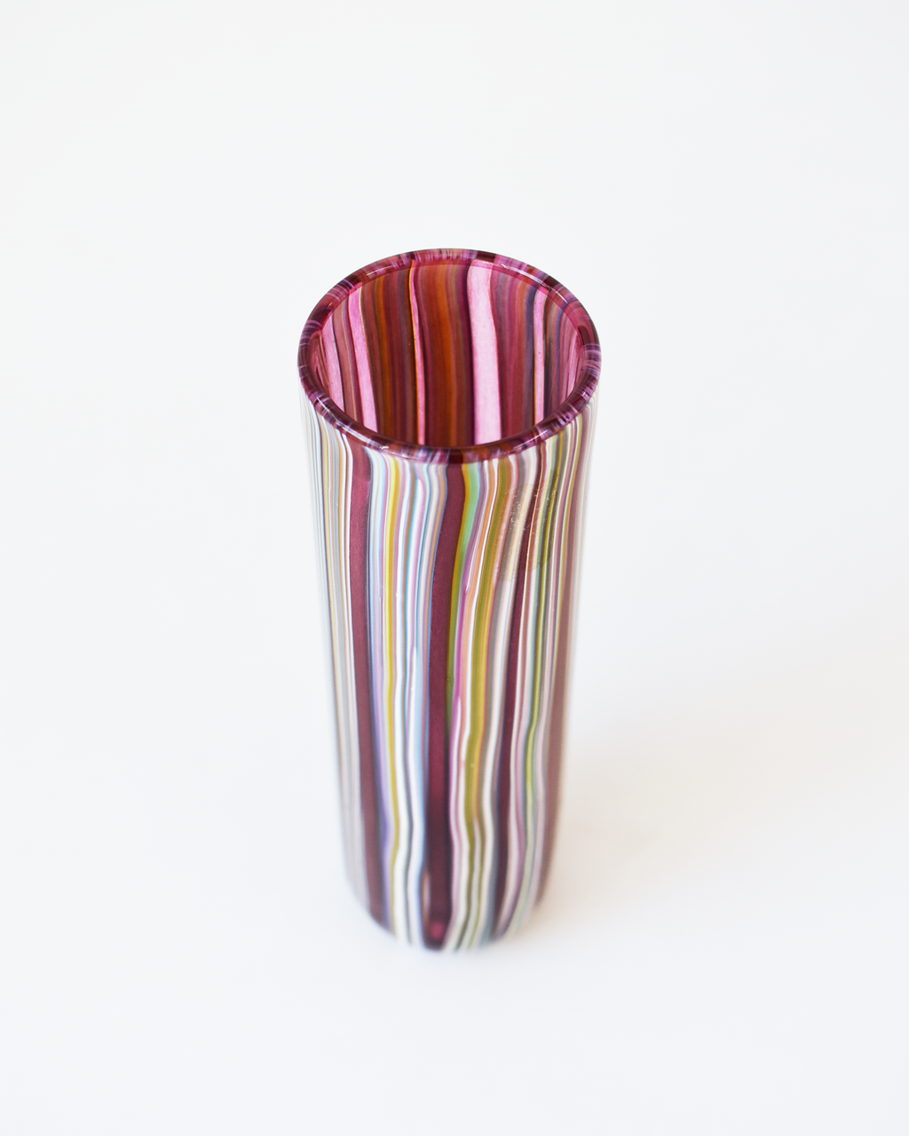 Cranberry Pink 'Coastal Stripe' Cylindrical Vase